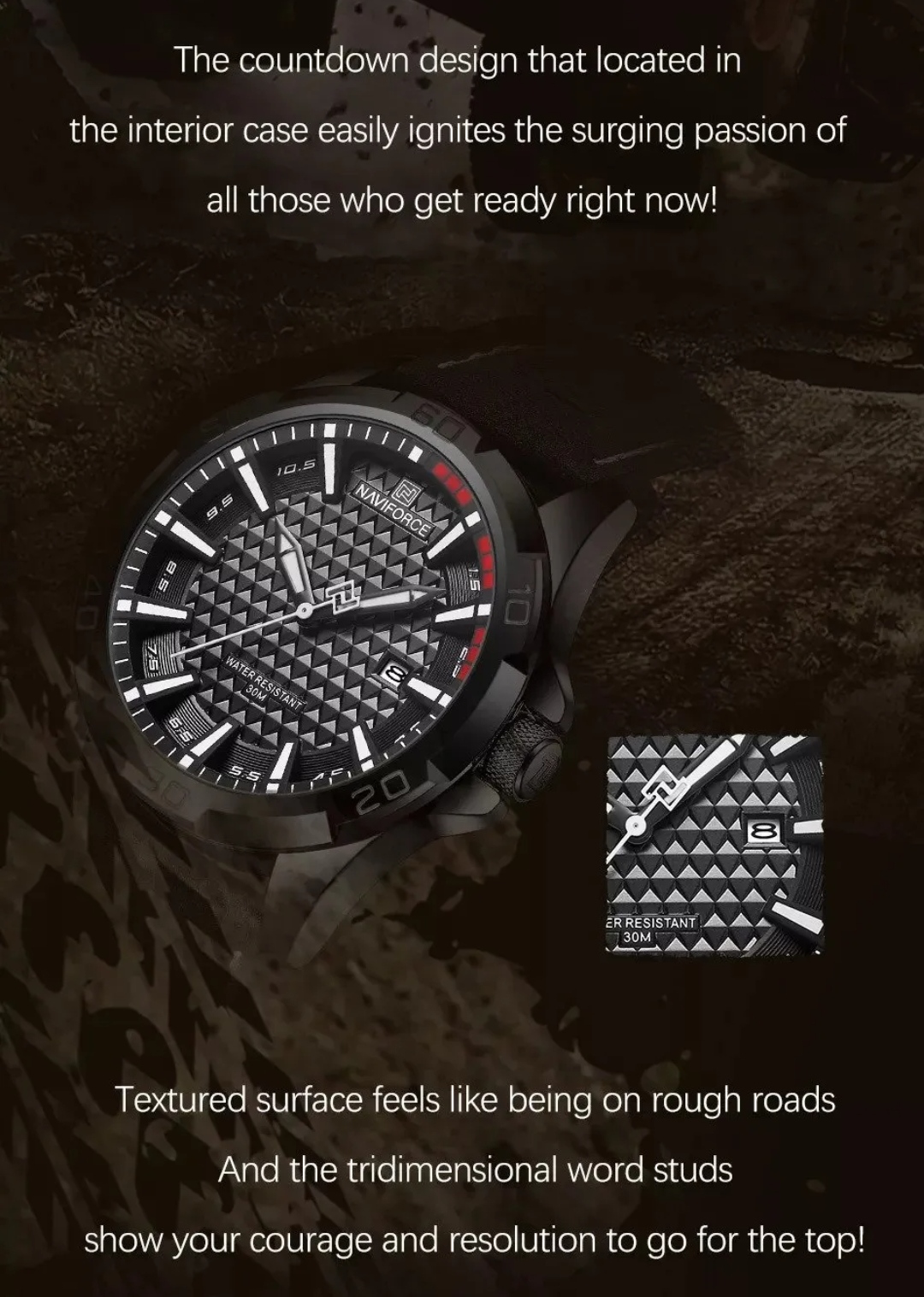 Naviforce 8023 Gents Belt Watch- Black Dial with White Markings- Black Bezel- Black Belt- TF Code NF827BM_img_10