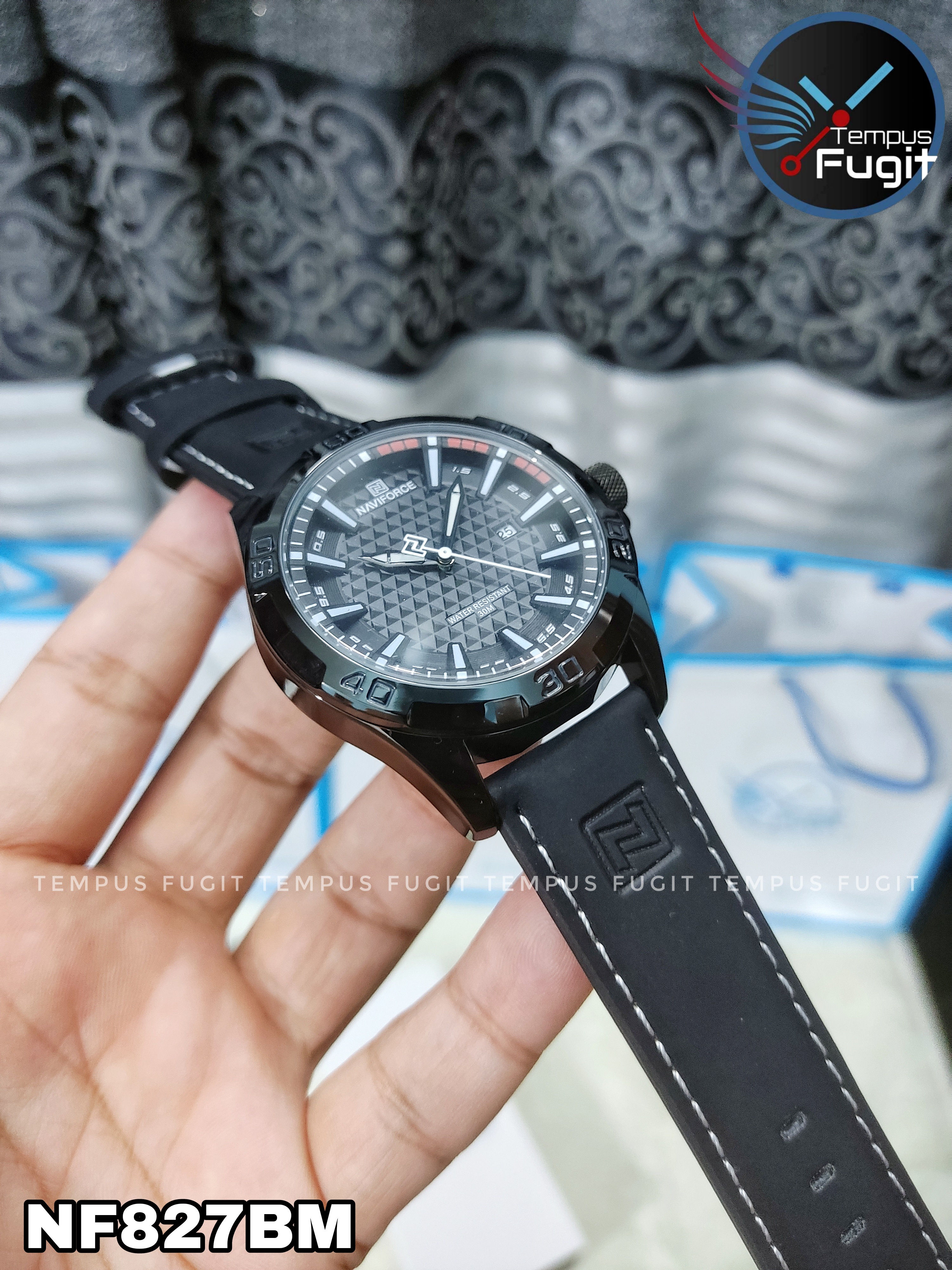 Naviforce 8023 Gents Belt Watch- Black Dial with White Markings- Black Bezel- Black Belt- TF Code NF827BM_img_14