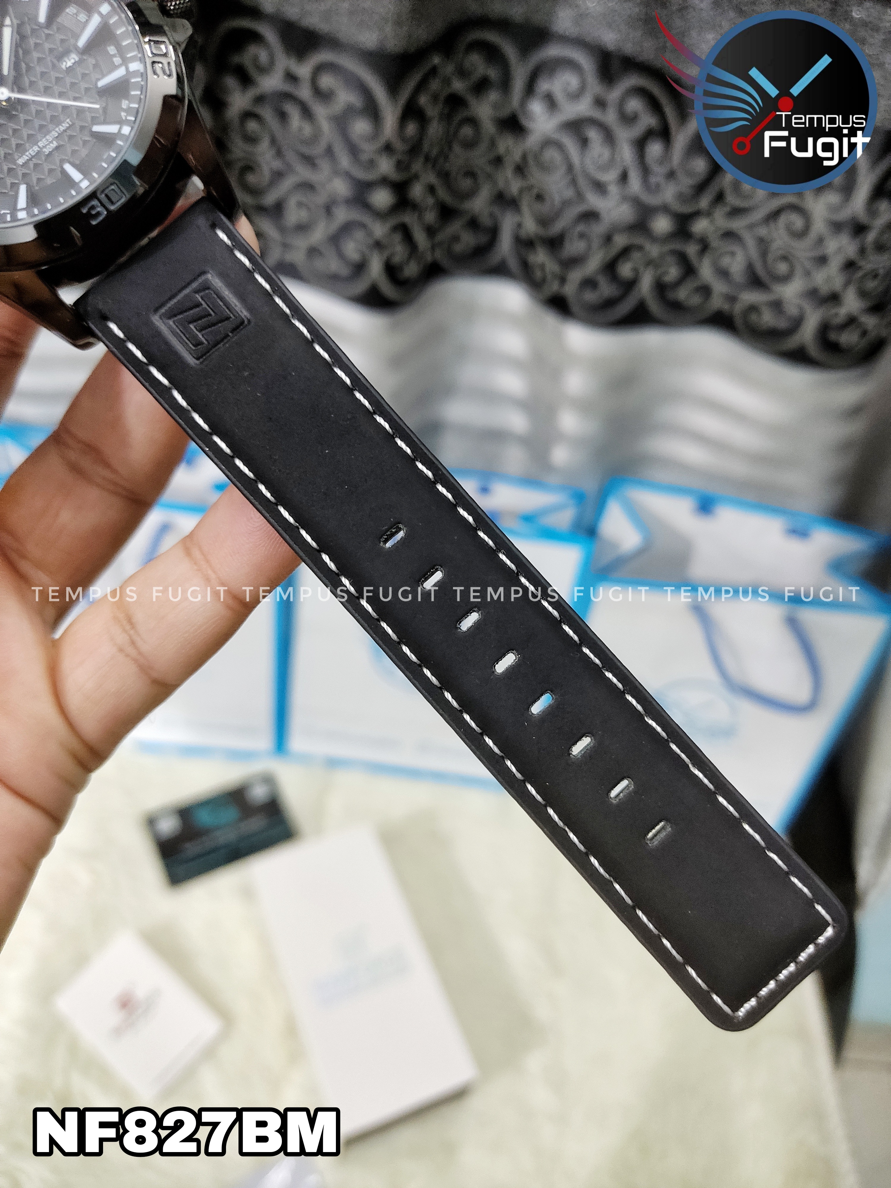 Naviforce 8023 Gents Belt Watch- Black Dial with White Markings- Black Bezel- Black Belt- TF Code NF827BM_img_15