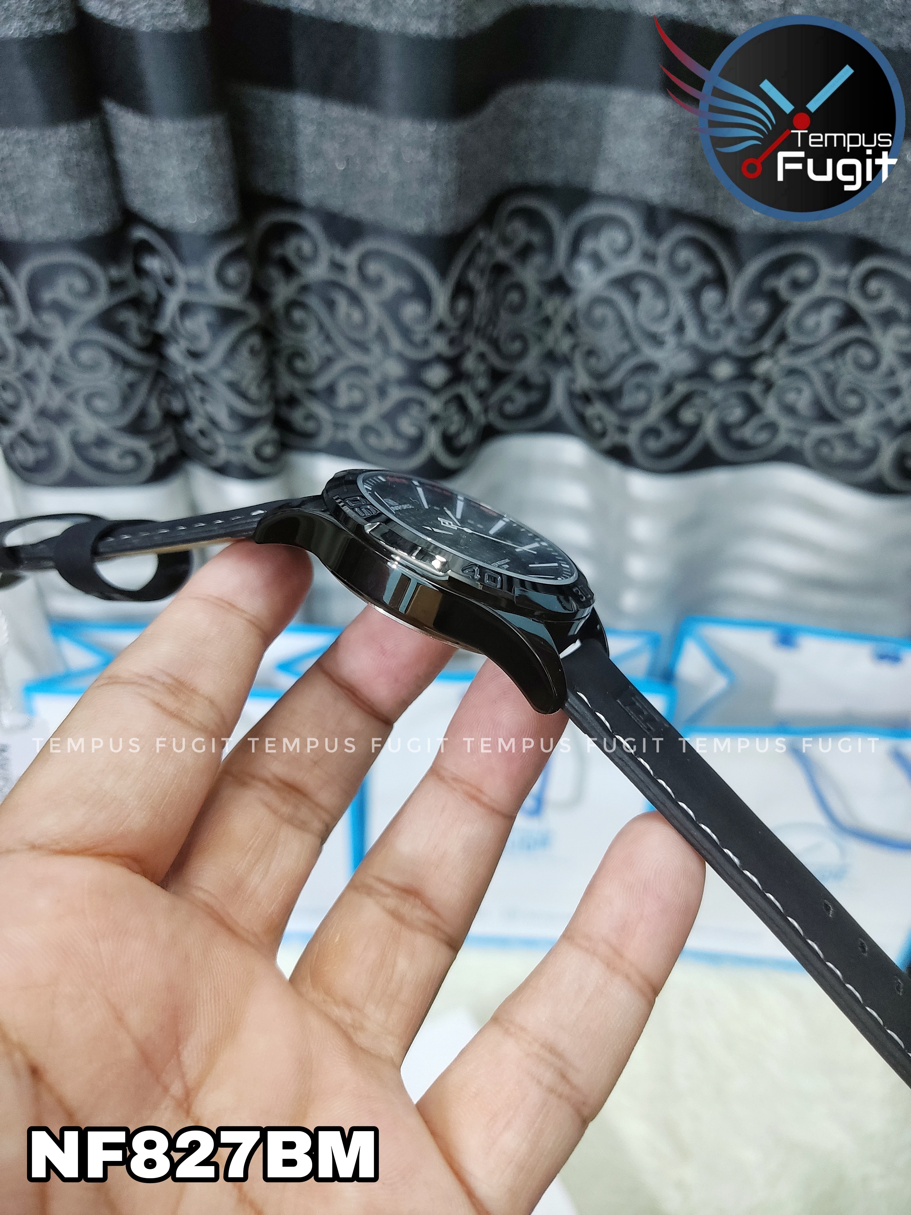 Naviforce 8023 Gents Belt Watch- Black Dial with White Markings- Black Bezel- Black Belt- TF Code NF827BM_img_16