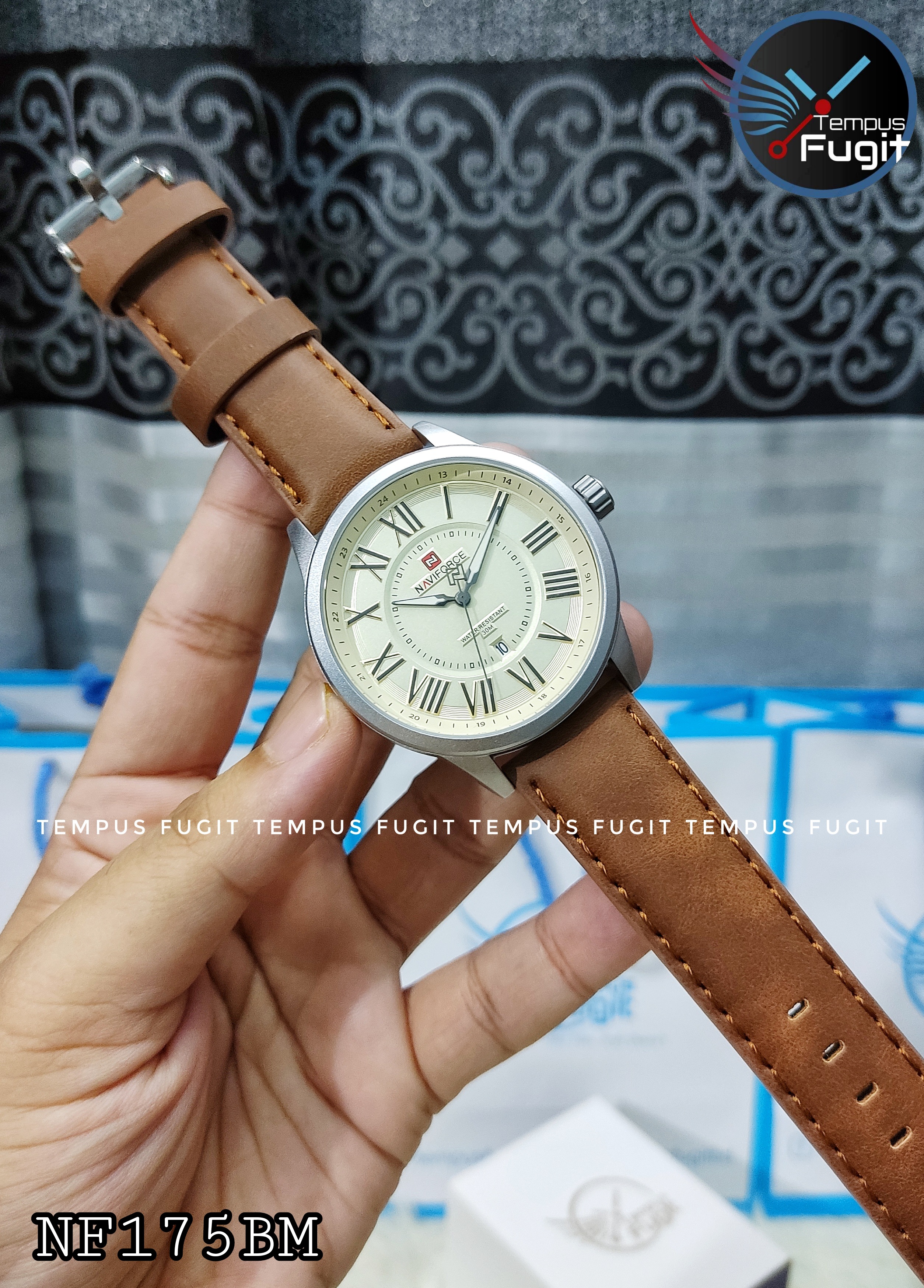 Naviforce 9126 Gents Belt Watch- Cream Color Dial- Silver Bezel- Brown Belt- TF Code NF175BM_img_3