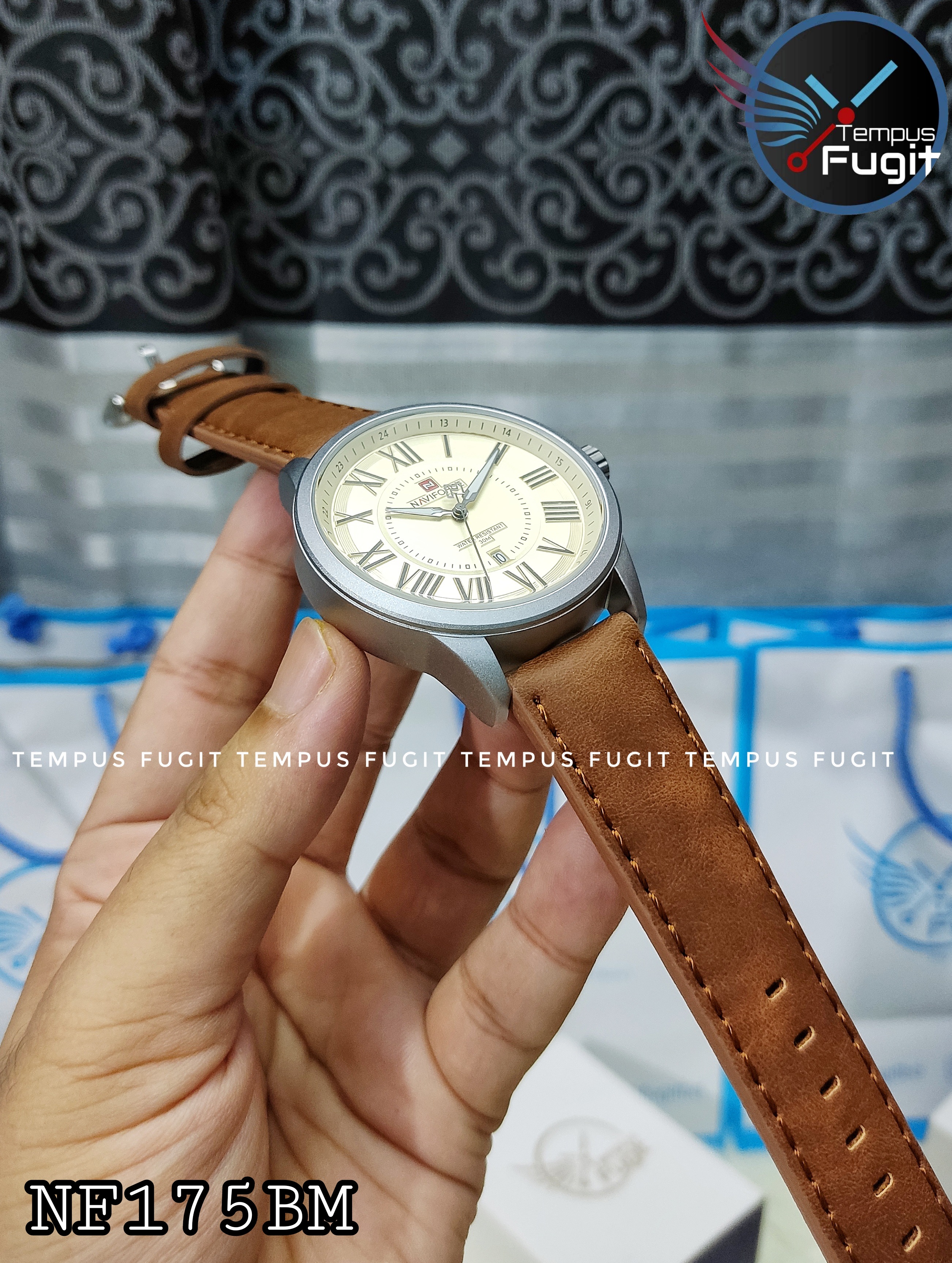 Naviforce 9126 Gents Belt Watch- Cream Color Dial- Silver Bezel- Brown Belt- TF Code NF175BM_img_4