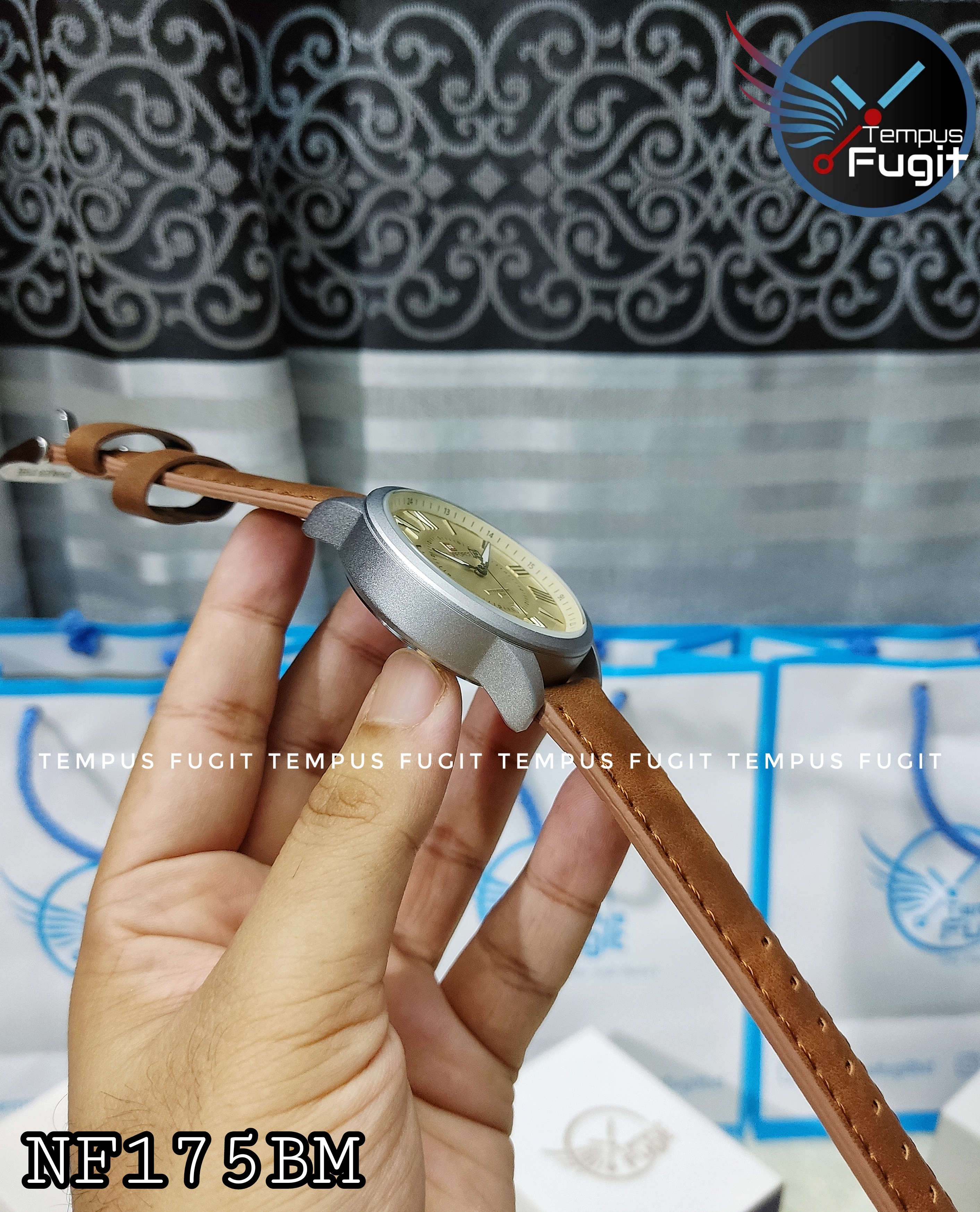 Naviforce 9126 Gents Belt Watch- Cream Color Dial- Silver Bezel- Brown Belt- TF Code NF175BM_img_5