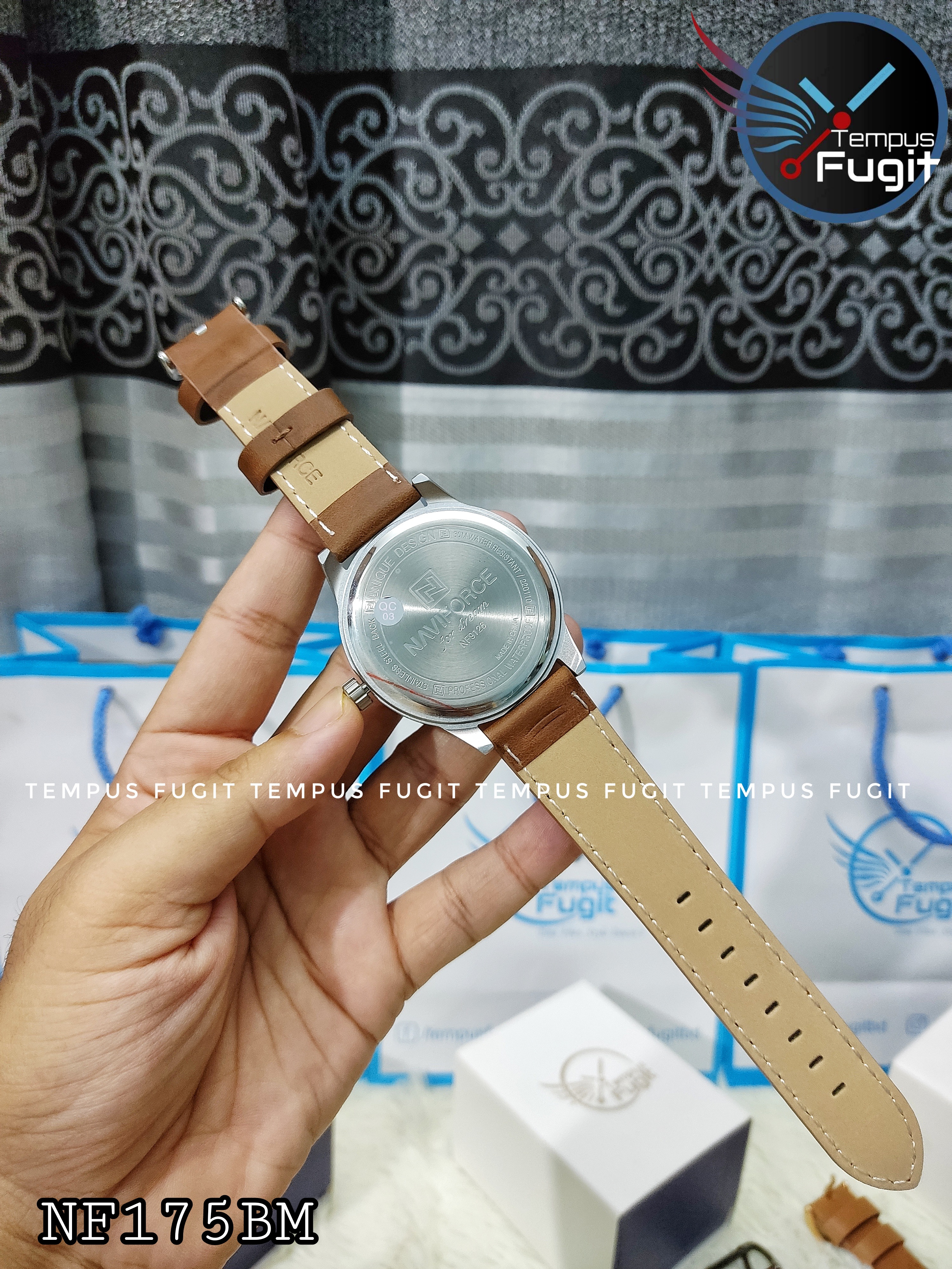 Naviforce 9126 Gents Belt Watch- Cream Color Dial- Silver Bezel- Brown Belt- TF Code NF175BM_img_6