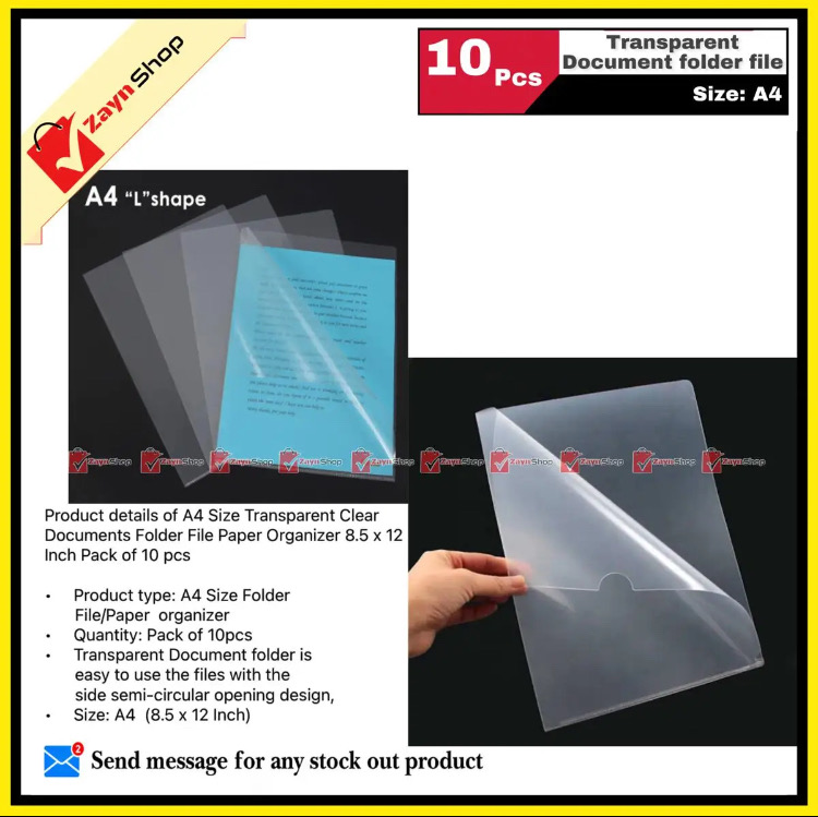 Documents Folder File Transparent Clear A4 Size Paper Organizer 8.5 x 12 Inch Pack of 10 pcs_img_0