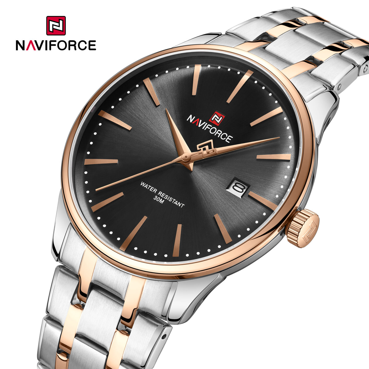 Naviforce 9230 Gents Chain Watch- Black Dial- Rose Golden Bezel- Silver+Rose Golden Chain- TF Code NF979CM_img_0