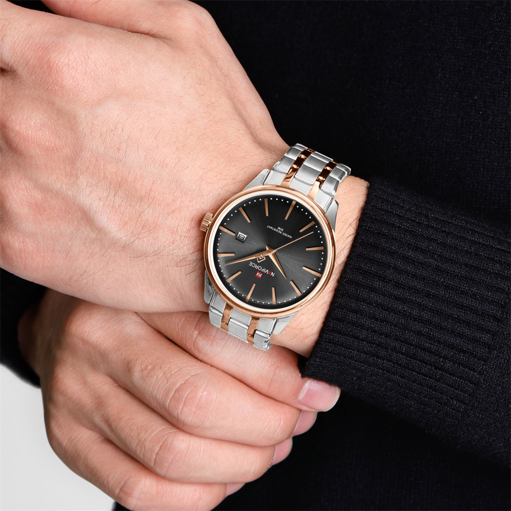 Naviforce 9230 Gents Chain Watch- Black Dial- Rose Golden Bezel- Silver+Rose Golden Chain- TF Code NF979CM_img_2