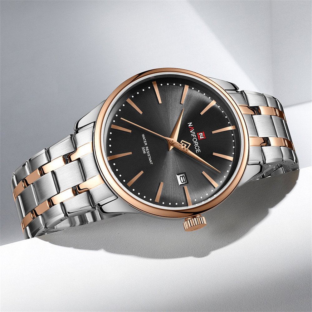Naviforce 9230 Gents Chain Watch- Black Dial- Rose Golden Bezel- Silver+Rose Golden Chain- TF Code NF979CM_img_3