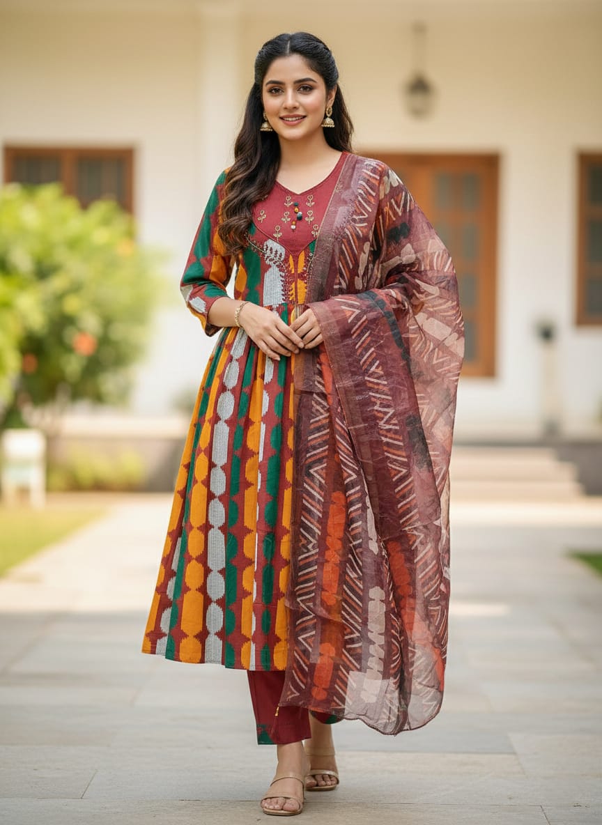 প্রিমিয়াম এমব্রয়ডার্ড কটন গাউন সেট