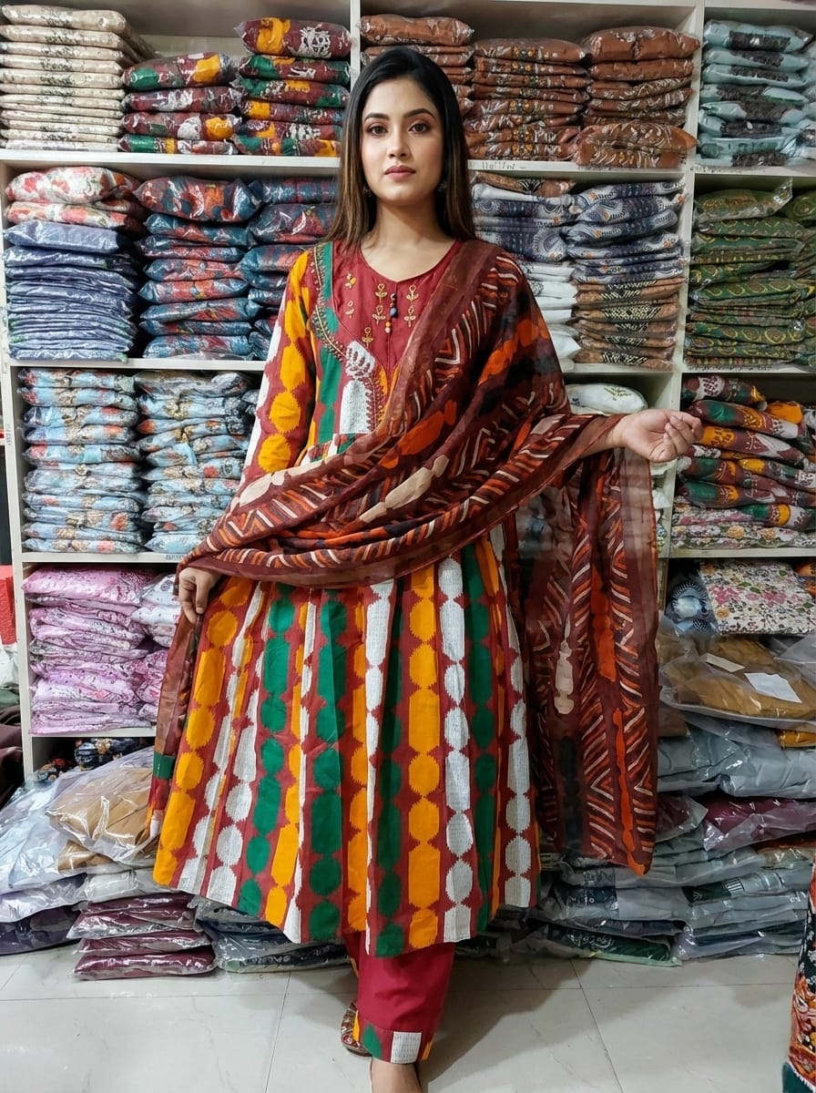 প্রিমিয়াম এমব্রয়ডার্ড কটন গাউন সেট - Image 2