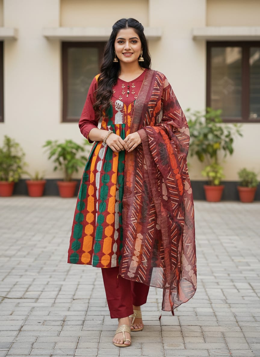 প্রিমিয়াম এমব্রয়ডার্ড কটন গাউন সেট - Image 3