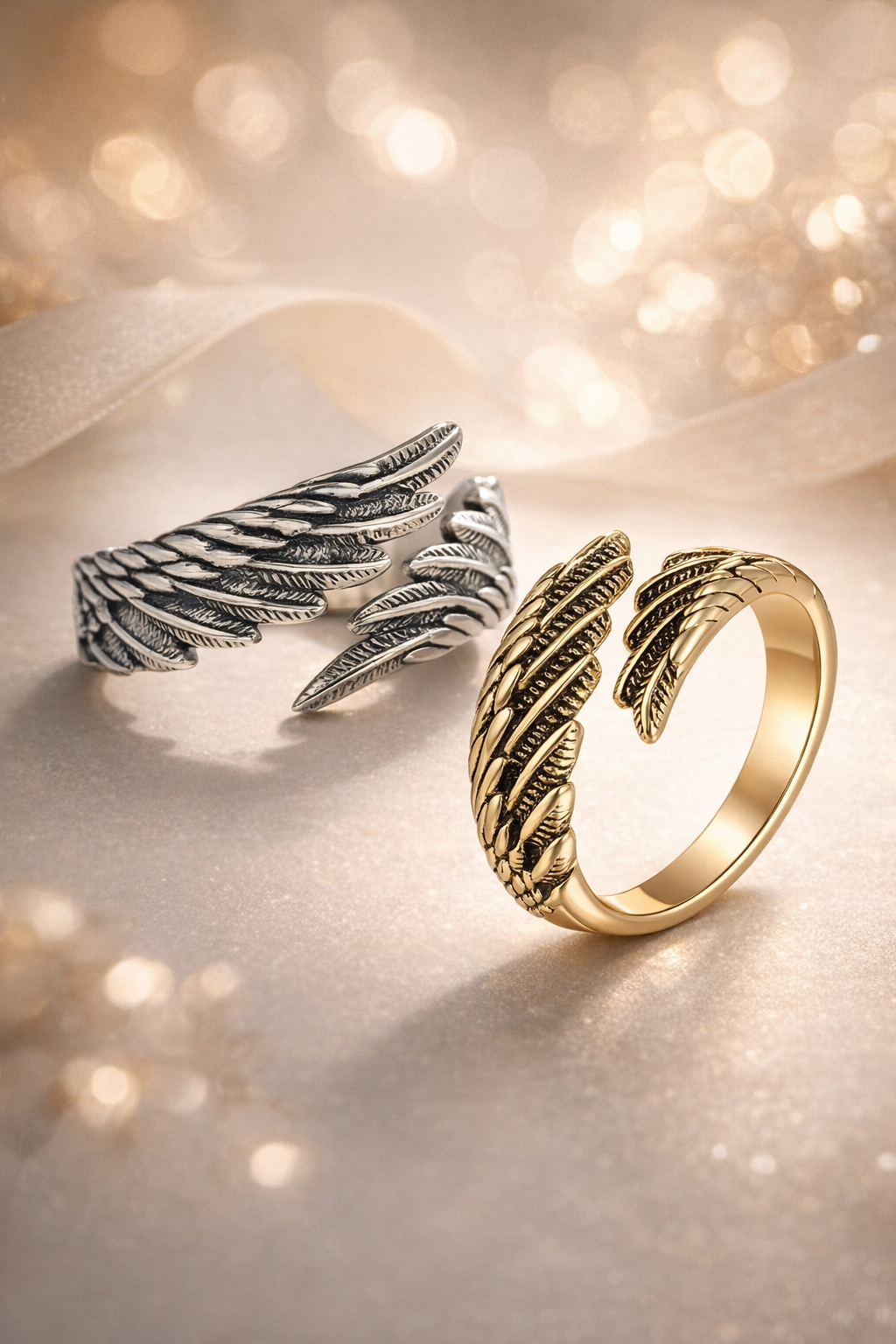 Angel Wing Couple Ring Set for Men & Women – Symbol of Love & Protection_img_1