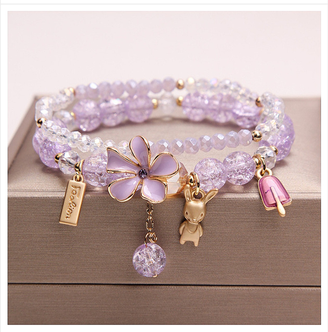 Fresh crystal bracelet Korean style beaded flower pendant bracelet