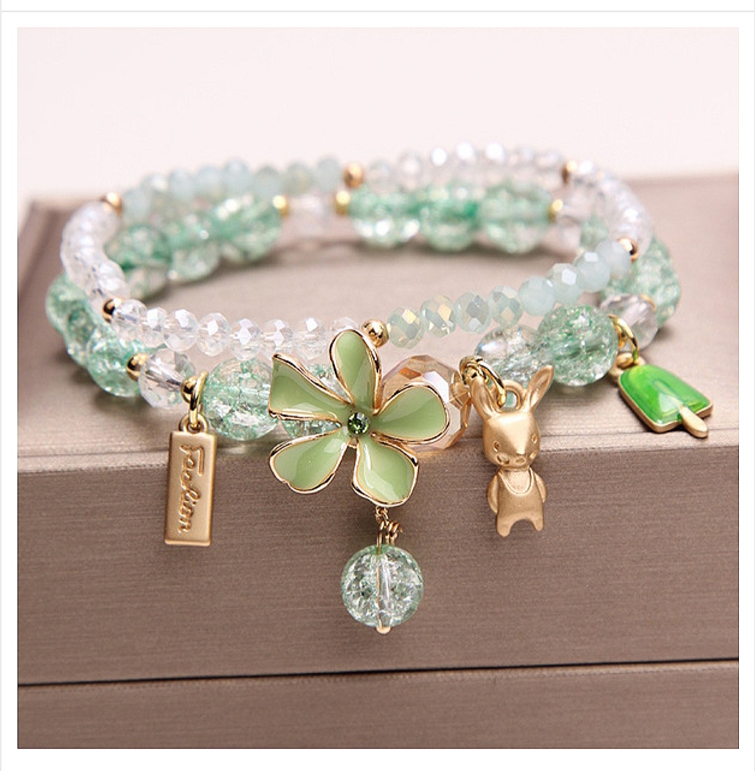Fresh crystal bracelet Korean style beaded flower pendant bracelet_img_3
