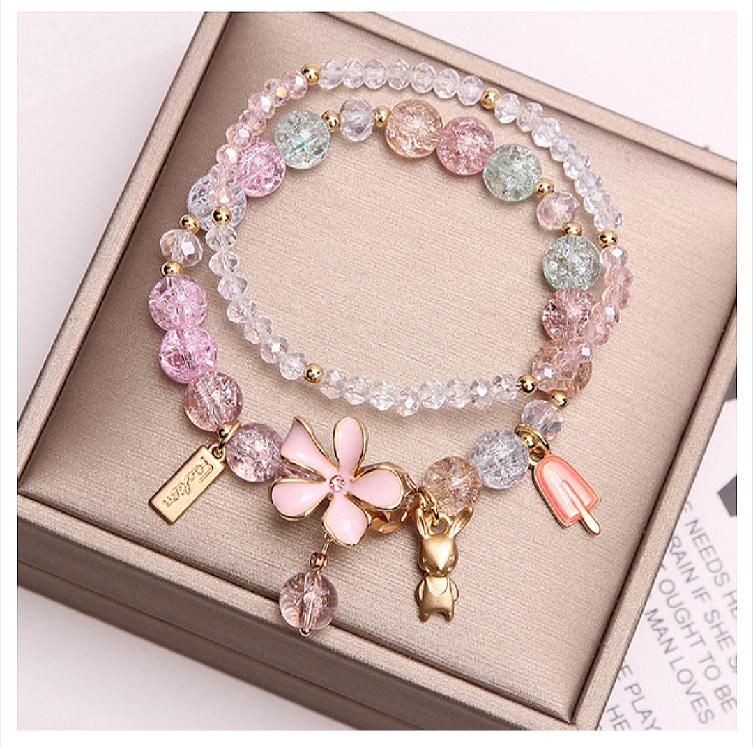 Fresh crystal bracelet Korean style beaded flower pendant bracelet_img_4