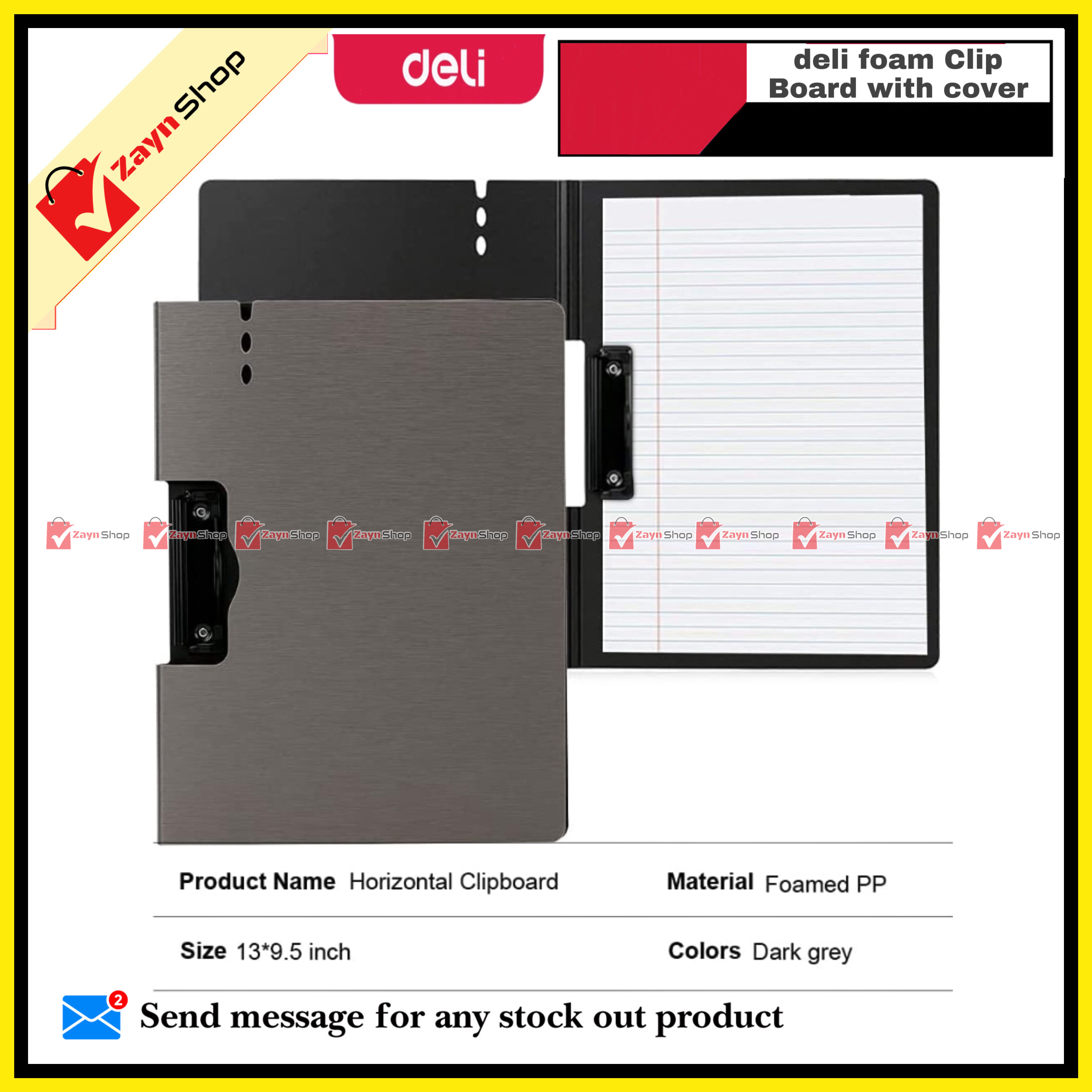 Deli Foam Clip Board with Cover Horizontal Dark Grey 64512 (1 pcs )_img_0