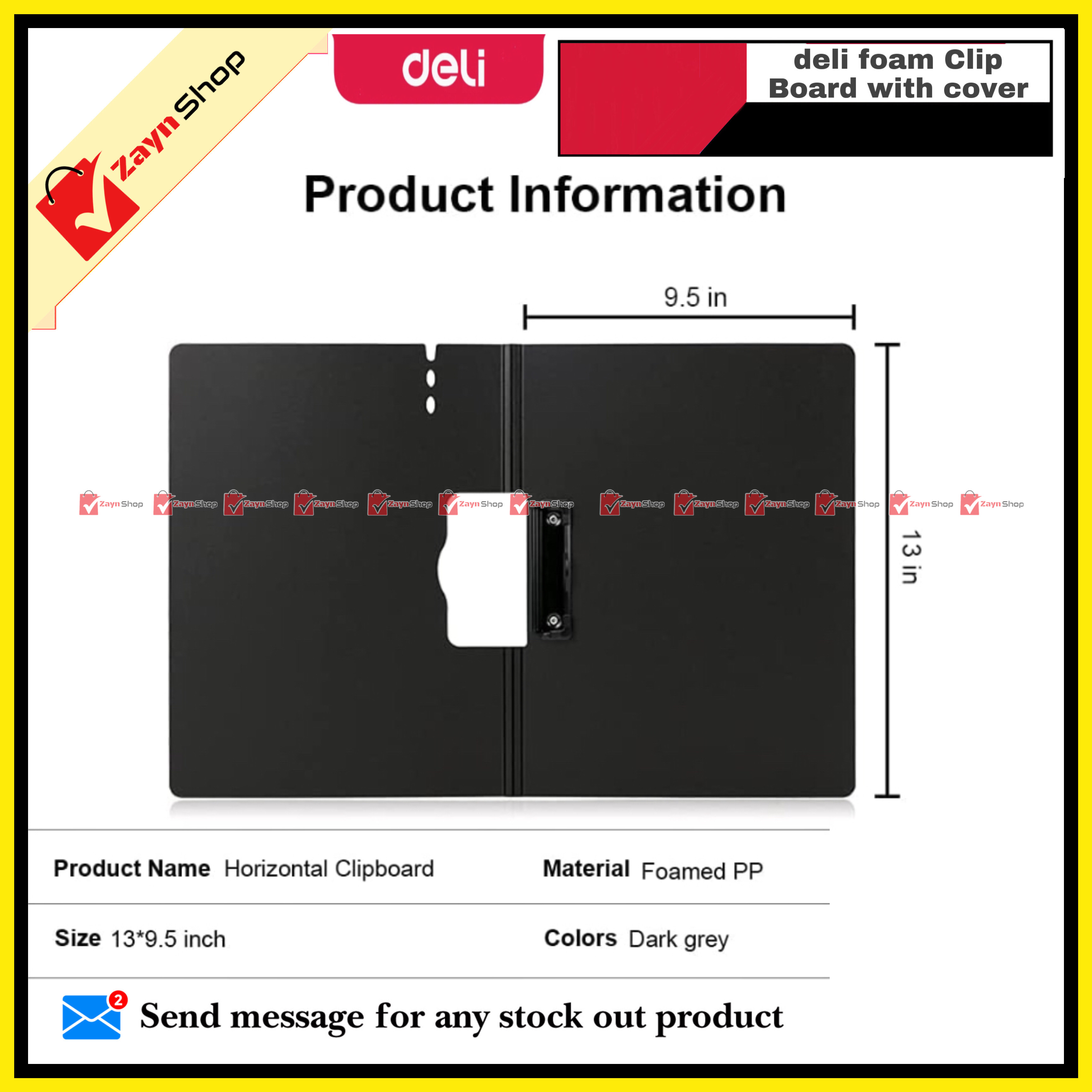 Deli Foam Clip Board with Cover Horizontal Dark Grey 64512 (1 pcs )_img_1