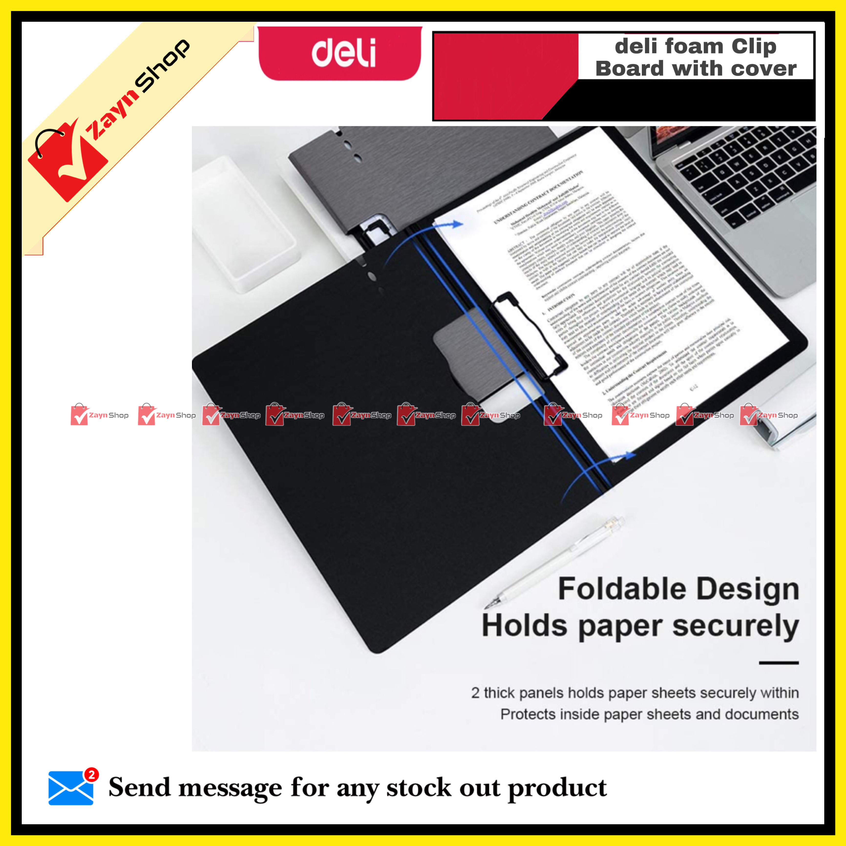 Deli Foam Clip Board with Cover Horizontal Dark Grey 64512 (1 pcs )_img_3