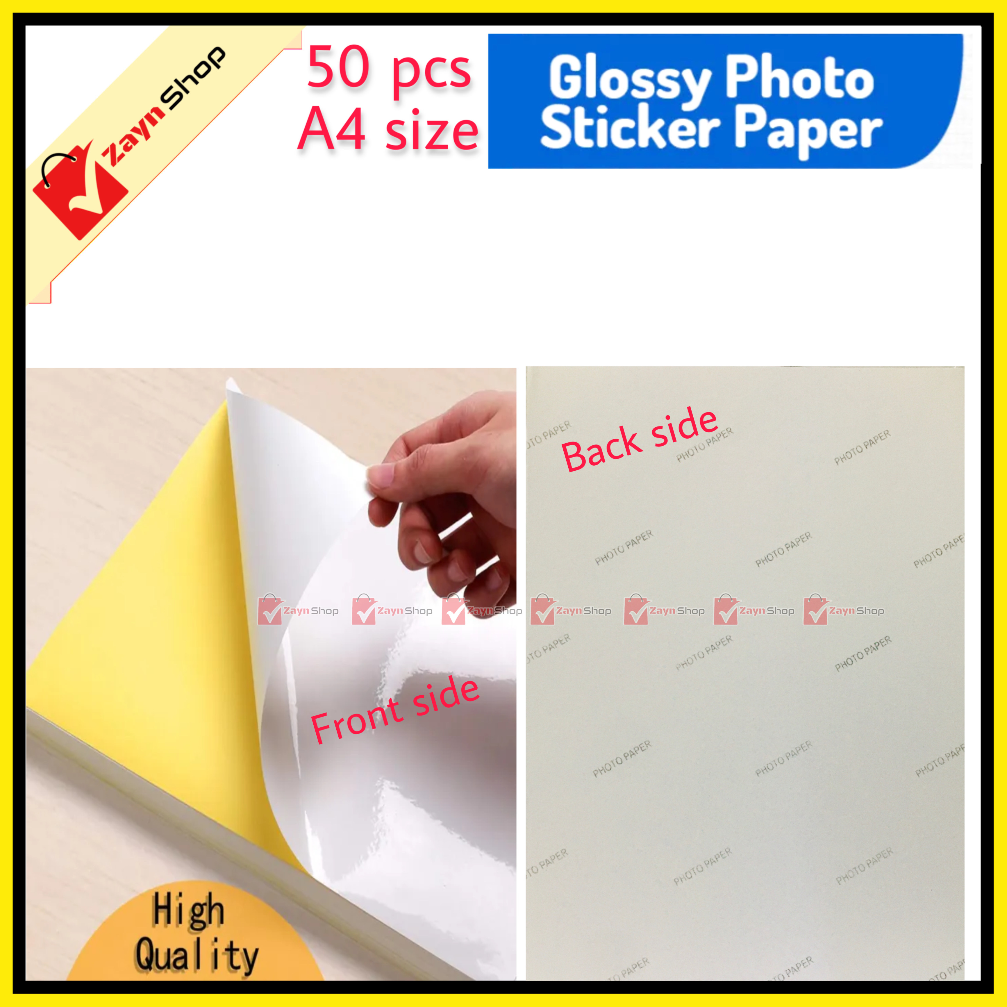 Sticker Photo Paper Glossy Self Adhesive A4 size 135gsm Pack of 50 Pcs for Inkjet printer_img_1