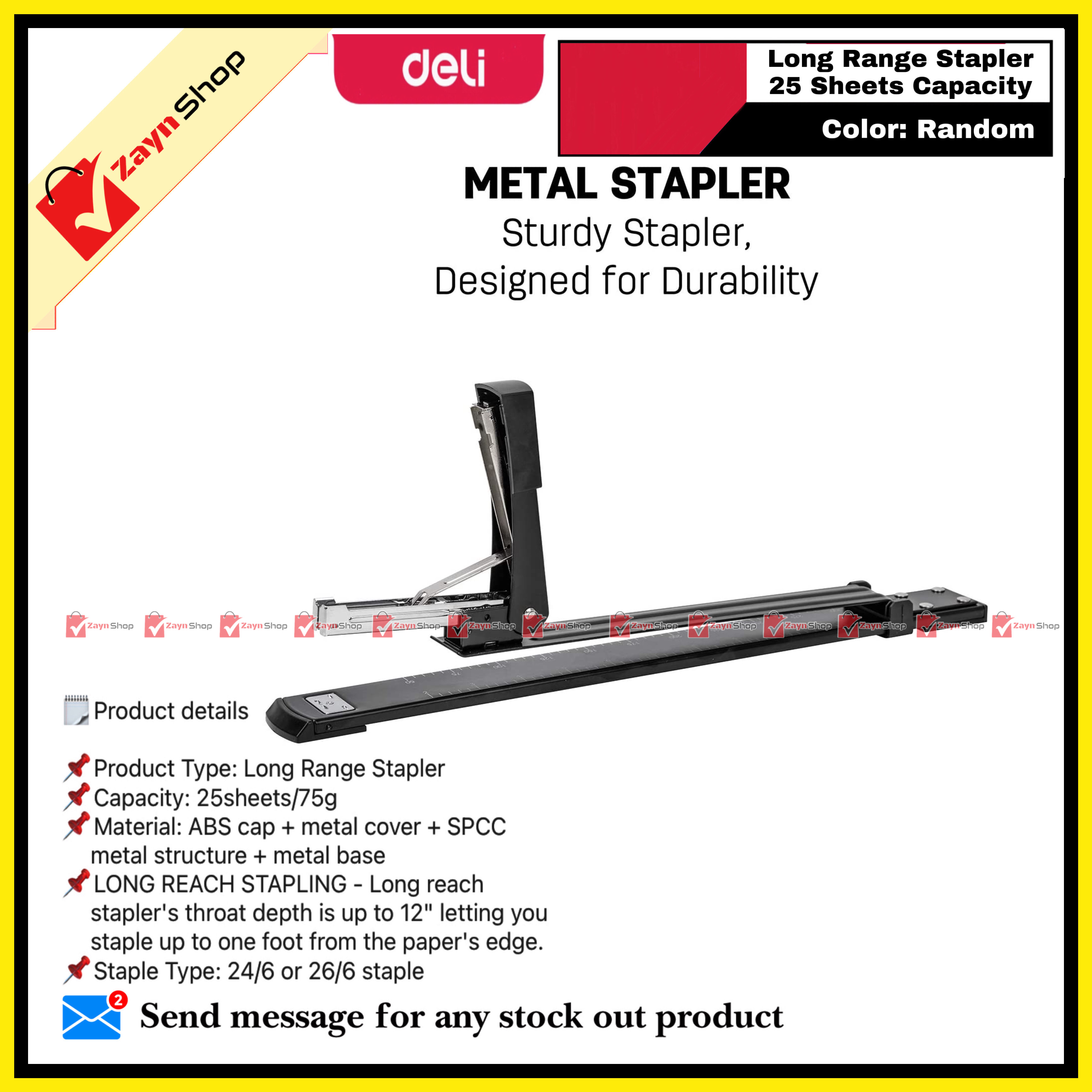 Deli Long Range Stapler 25 Sheets Capacity 0334 Random color 1pcs_img_1
