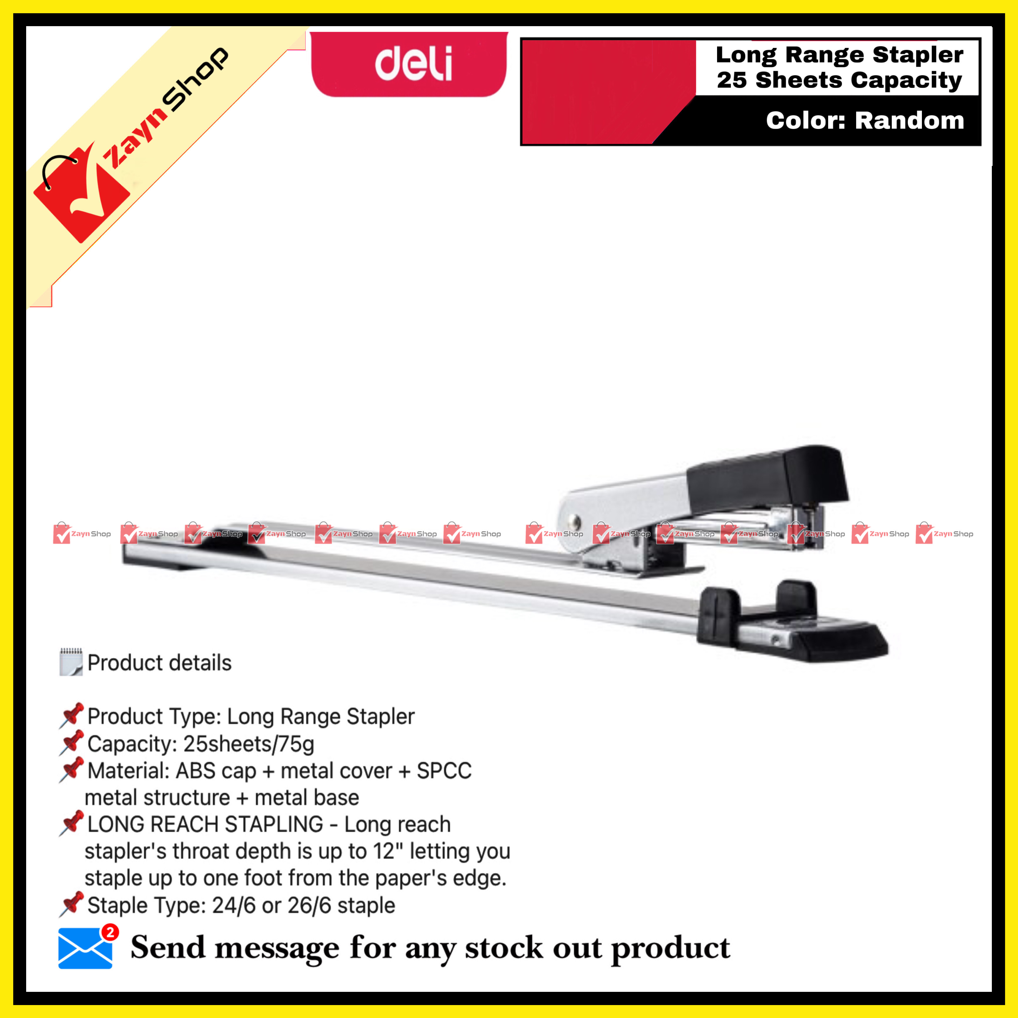 Deli Long Range Stapler 25 Sheets Capacity 0334 Random color 1pcs_img_2