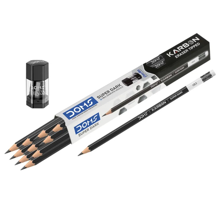 DOMS KARBON RUBBER TIPPED HB/2 GRAPHITE PENCILS pack of 10 pcs_img_0