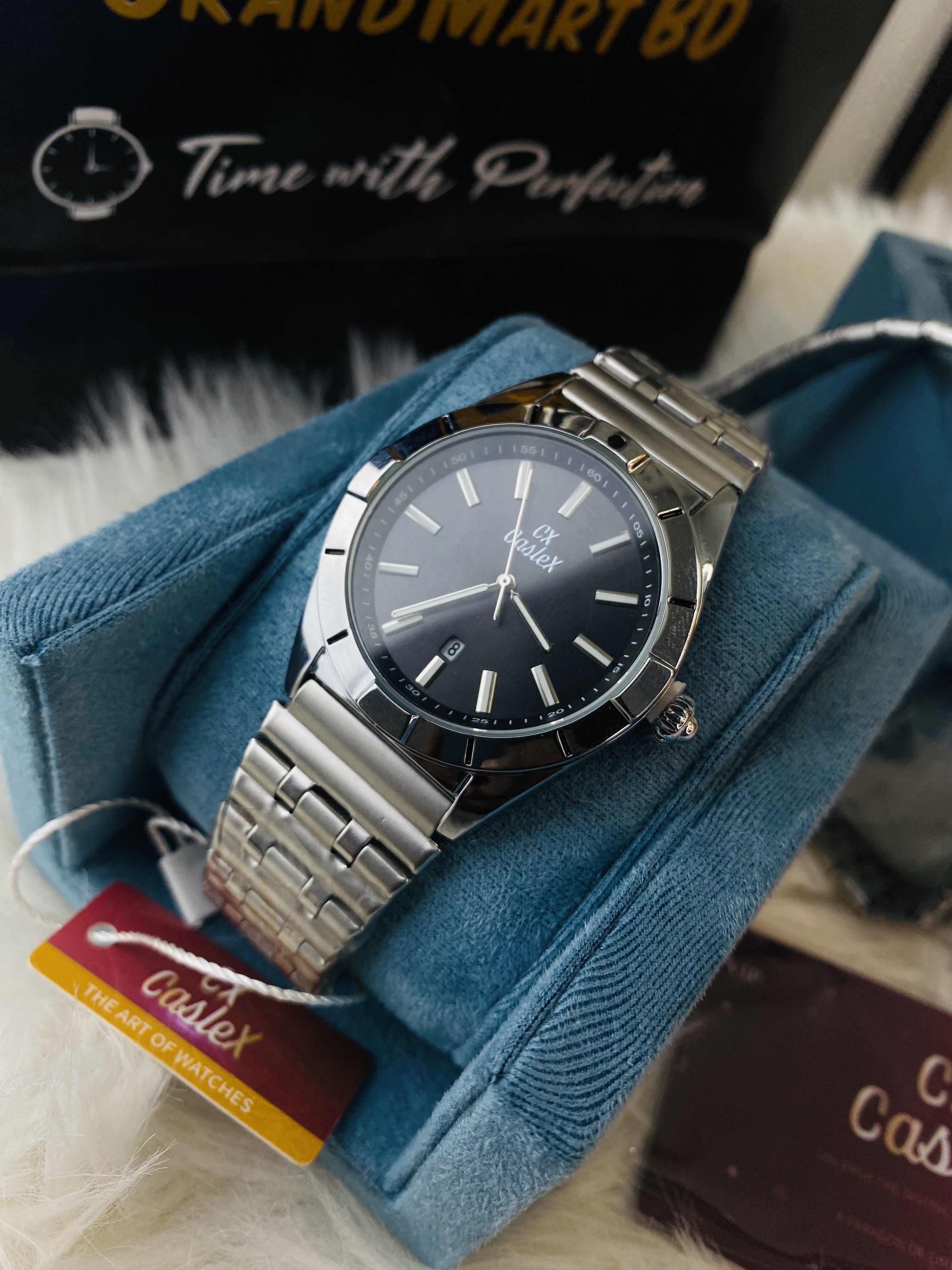 Caslex Men watch Uper Black chain silver