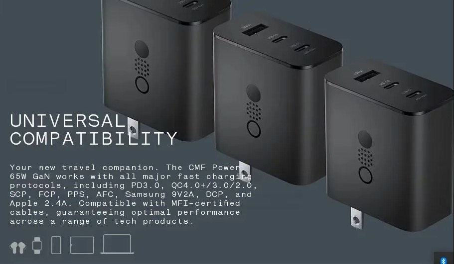 CMF by Nothing 65W Gan Type C 3 Port Wall Charger Adapter, USB C1 65 W, USB C2 45W, USB A 18W, Max Capacity 65 watt Adaptor_img_2