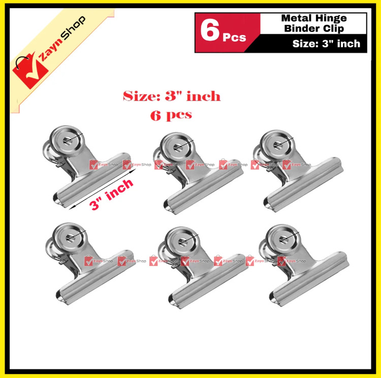 Metal Steel Hinge Clip Binder Paper Clip Size 3 inch Pack of  6 pcs_img_0