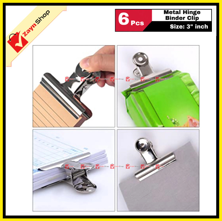 Metal Steel Hinge Clip Binder Paper Clip Size 3 inch Pack of  6 pcs_img_1
