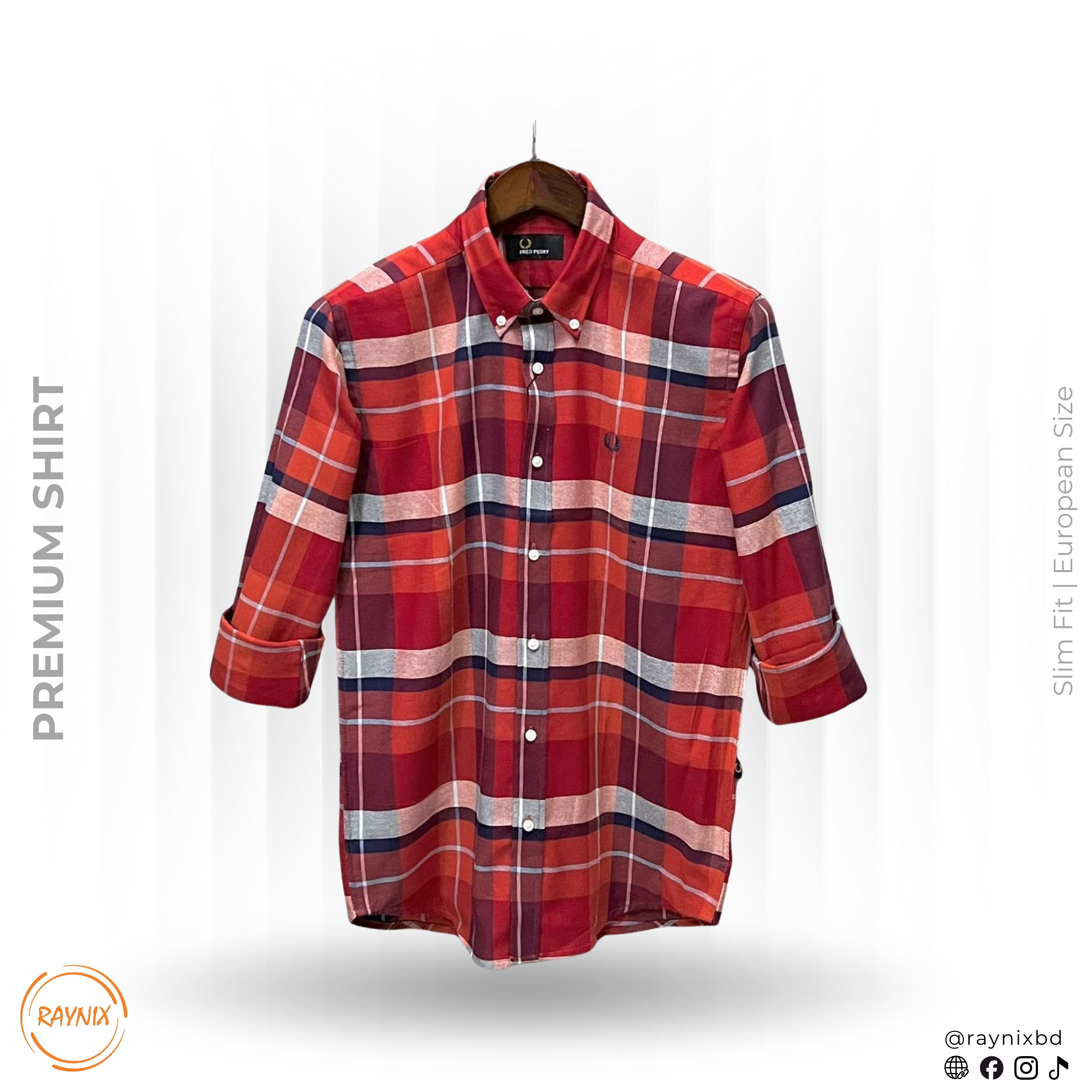 Fred Perry Men’s Premium Red Tartan Slim-Fit Casual Shirt