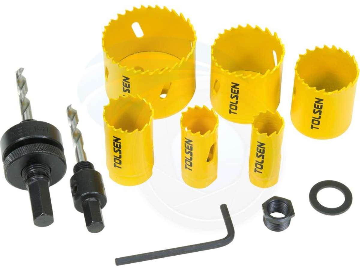 TOLSEN 75865 11Pcs Hole Saw Set, 8 Sizes (19-64mm), 2 Arbors, Hex Key, Blow Mold Case | Model: 75865_img_2