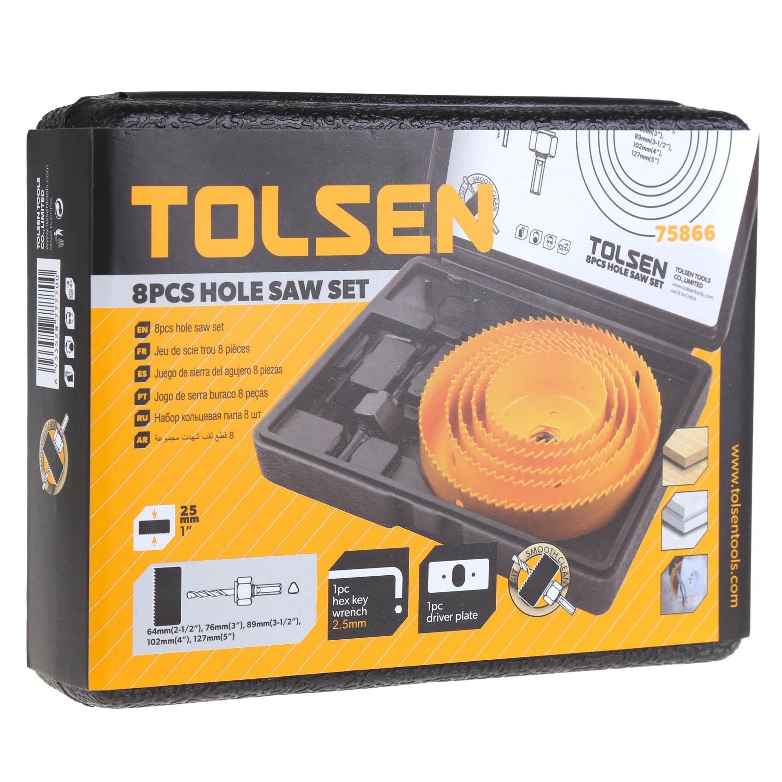 TOLSEN 8pcs Hole Saw Set 64-127mm Wood Plastic Boring Drill Circle Cutter Set 75866_img_1