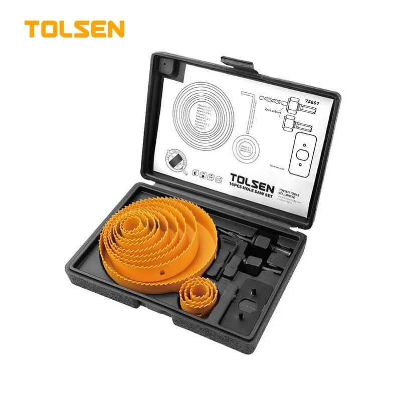 TOLSEN 16Pcs Hole Saw Set Drill Bit Kits for Plywood Drywall Wood Plastic 75867_img_2