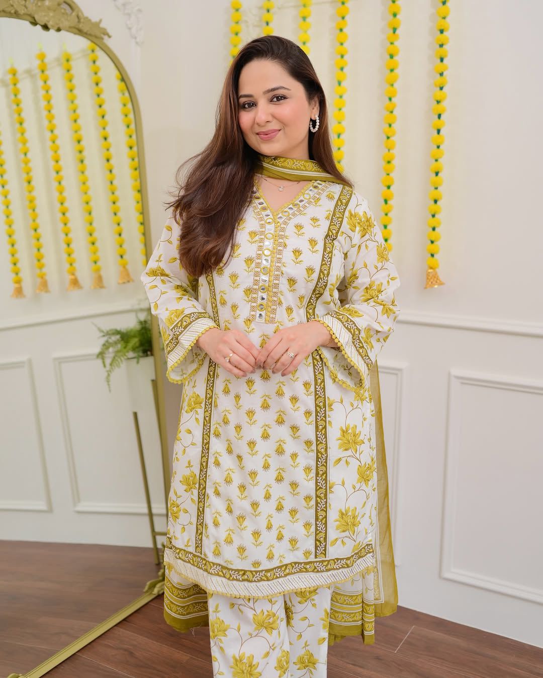 Blue Floral Doller Work Cotton Suit - Image 2