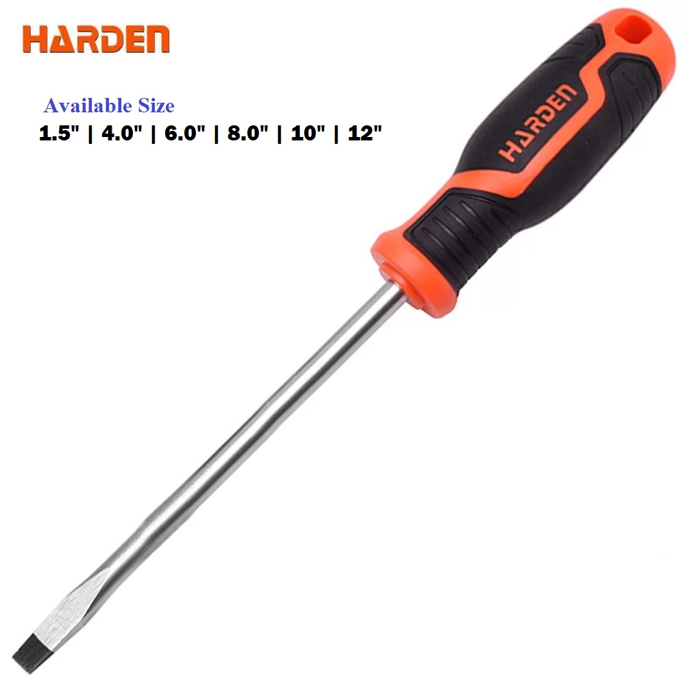 HARDEN Slotted Magnetic Screwdriver ( 1.5" | 4" | 6" | 8" | 10" | 12" ), Flat Screw driver with strong magnet & CRV; Model: 550251 | 550253 | 550255 | 550256 |  550257 | 550258_img_0
