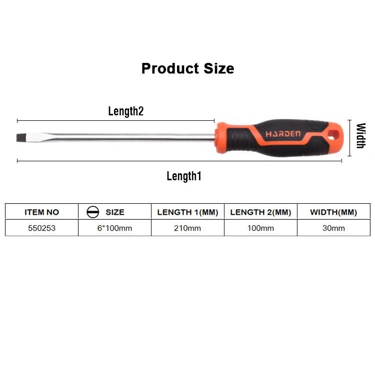 HARDEN Slotted Magnetic Screwdriver ( 1.5" | 4" | 6" | 8" | 10" | 12" ), Flat Screw driver with strong magnet & CRV; Model: 550251 | 550253 | 550255 | 550256 |  550257 | 550258_img_10