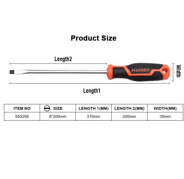 HARDEN Slotted Magnetic Screwdriver ( 1.5" | 4" | 6" | 8" | 10" | 12" ), Flat Screw driver with strong magnet & CRV; Model: 550251 | 550253 | 550255 | 550256 |  550257 | 550258_img_14