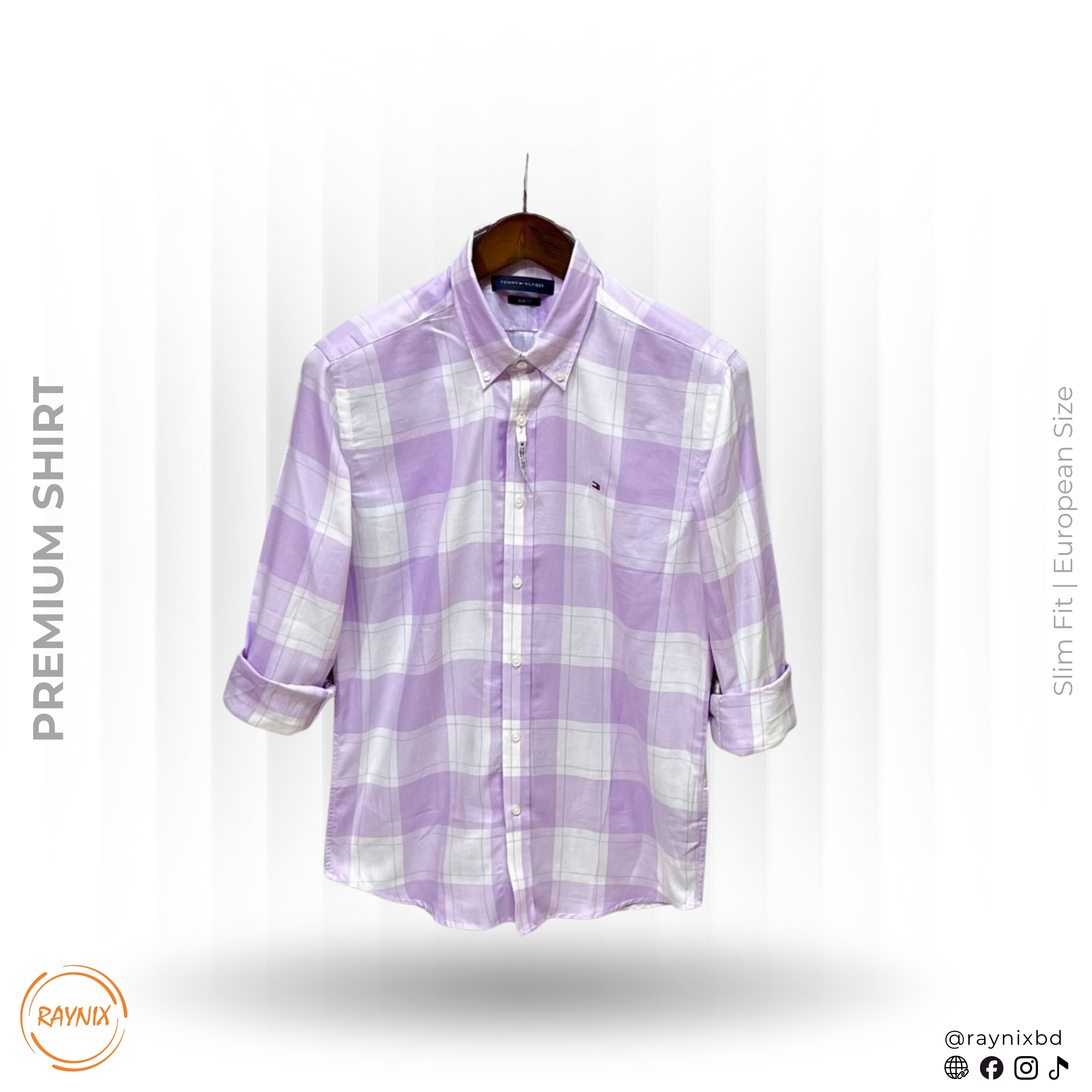 Tommy Hilfiger Men’s Premium Lavender & White Plaid Slim-Fit Shirt