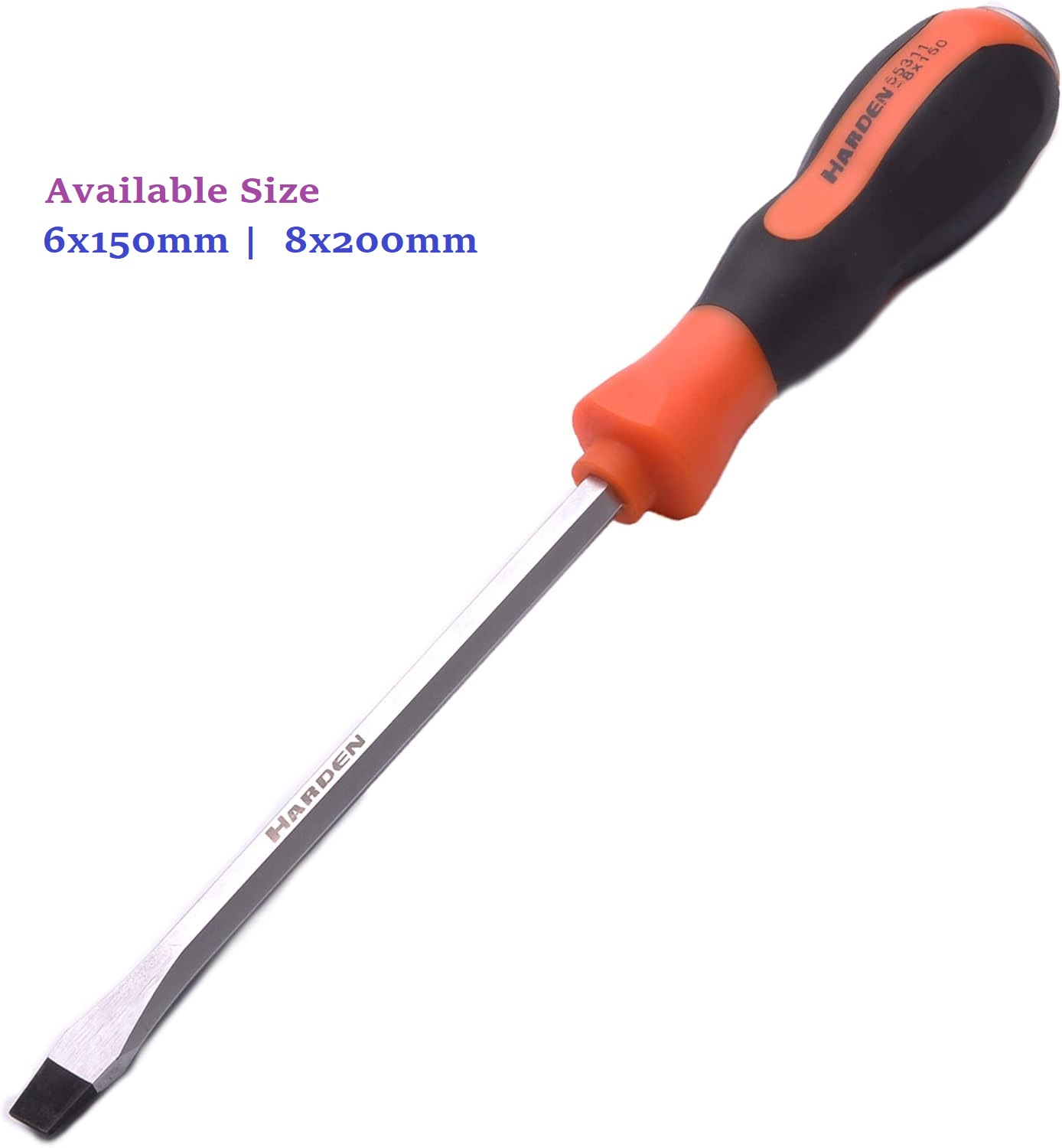 HARDEN Go-Thrugh Slotted Screwdriver (6X150 | 8X200mm), Hammering Flat Screwdriver; Model: 550309 | 550312