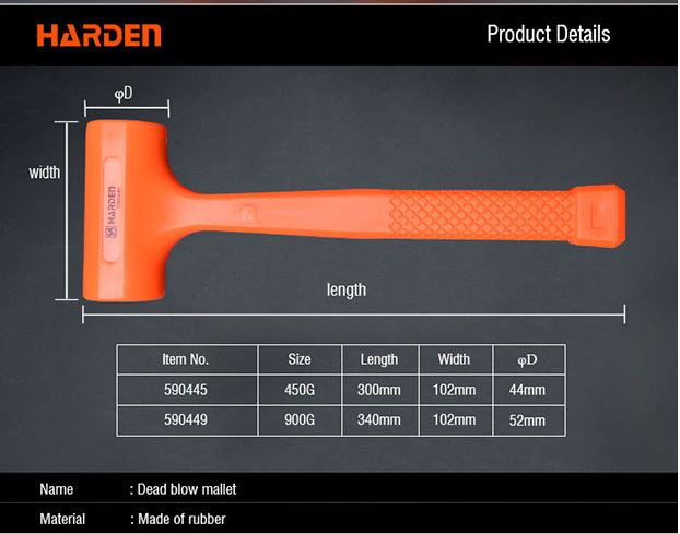 HARDEN Dead Blow Hammer ( 450g | 900g ), Rubber Mallet, Soft Hammer Professional 590445 | 590449_img_1