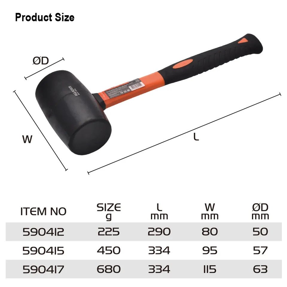 HARDEN Rubber Mallet (250gm | 500gm | 700gm ) with Fiberglass Handle Professional 590412 | 590415 | 590417_img_1