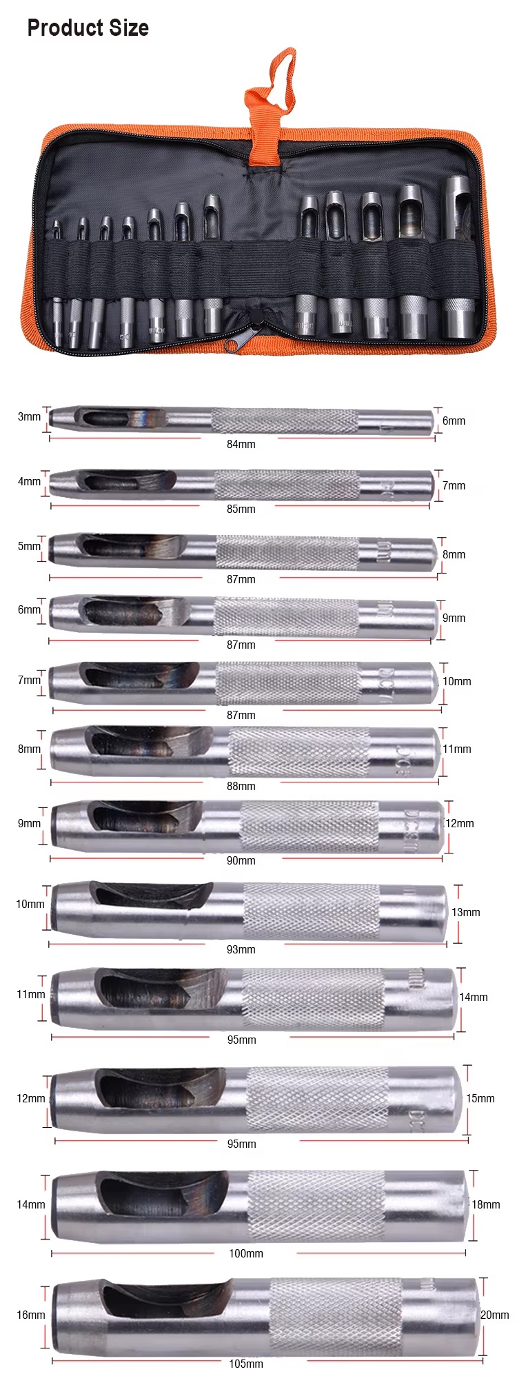 HARDEN 12pcs Hollow Punch Set (3 -16 mm), Leather Puncher; 610848_img_5