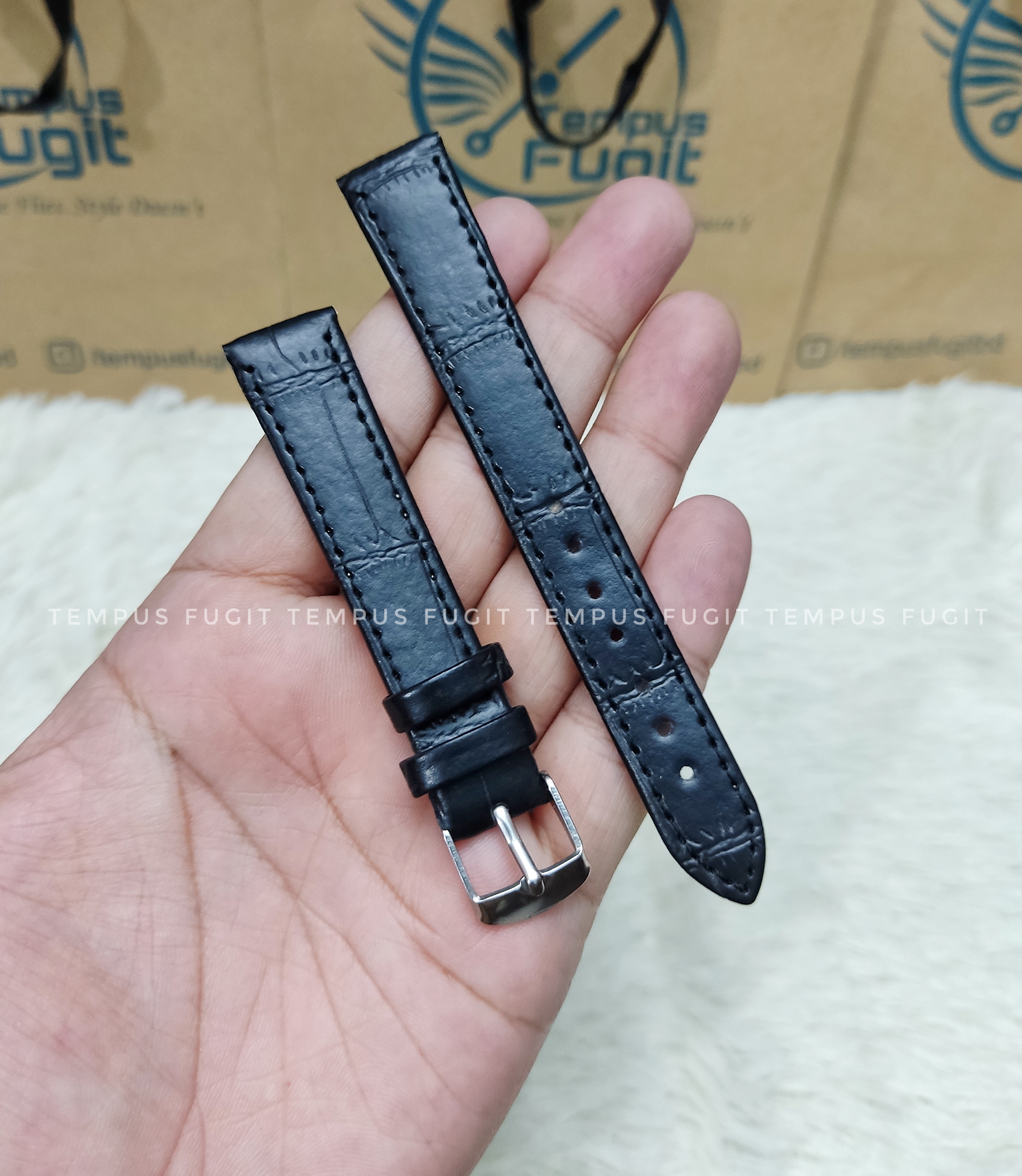 Ladies 16mm Structured Black Colored Watch Belt_img_0