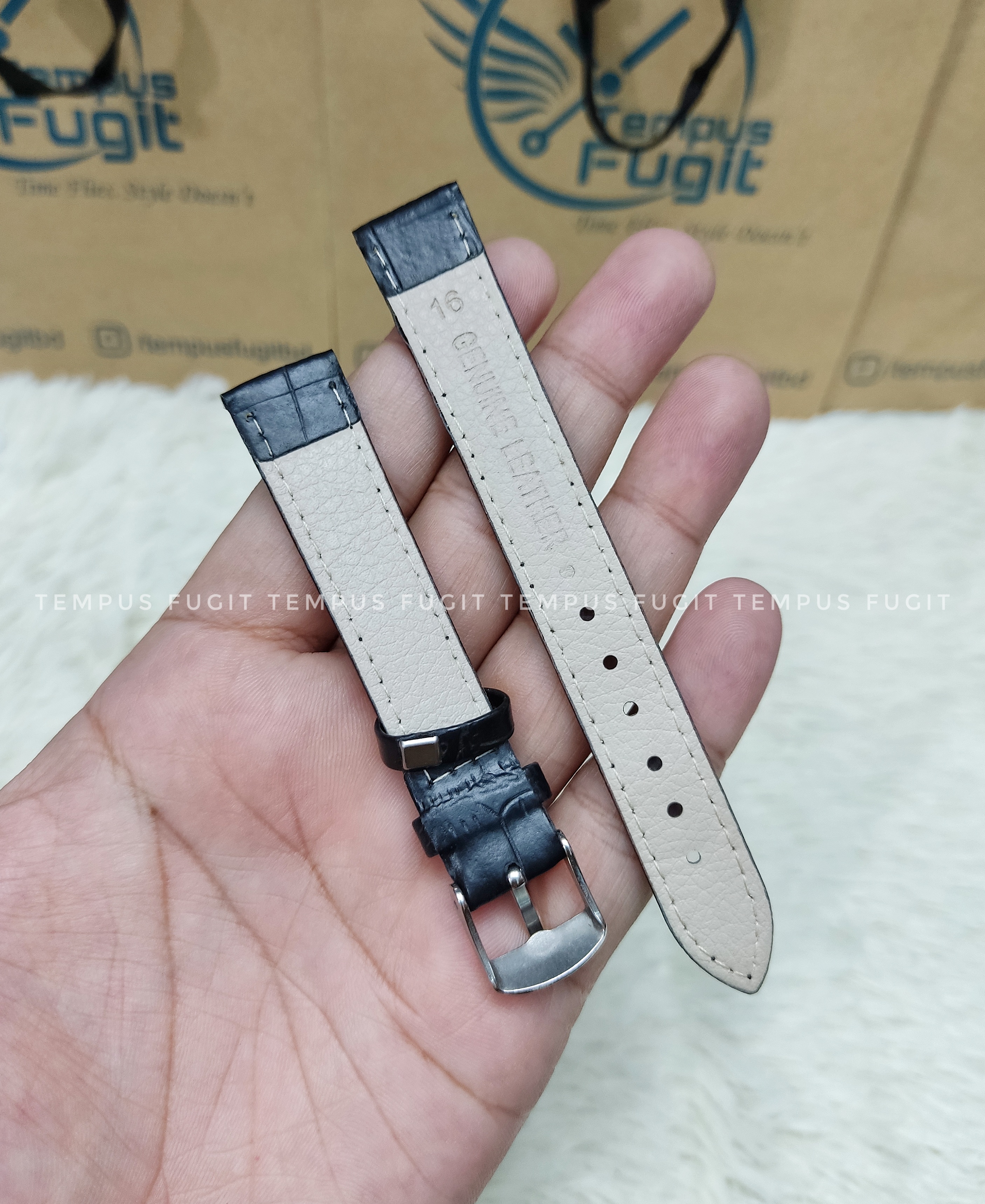 Ladies 16mm Structured Black Colored Watch Belt_img_1