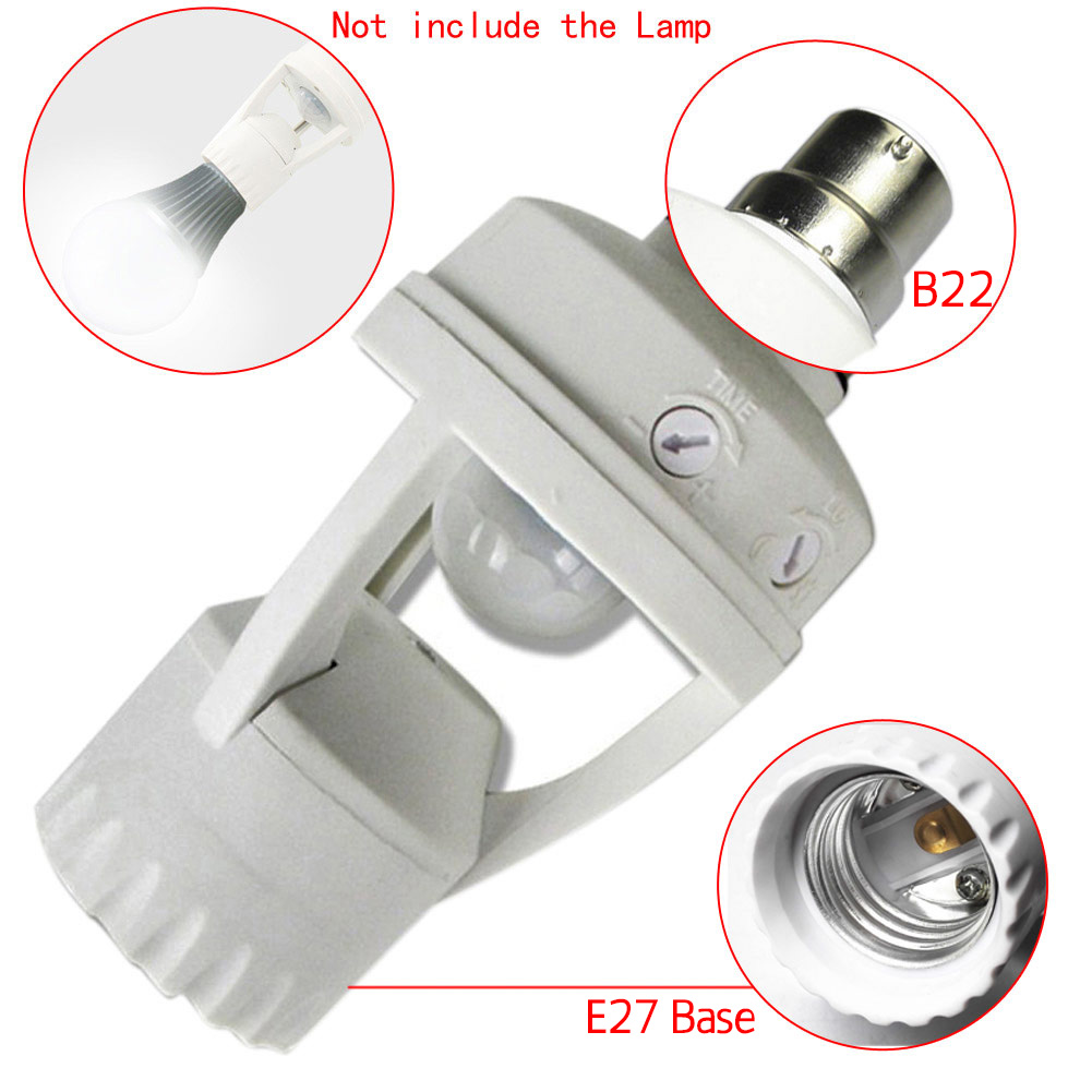 PIR Infrared Motion Sensor LED Lamp Holder | B22 to E27 Base Adapter | Automatic On/Off Light Control | AC 220V, 60W Max