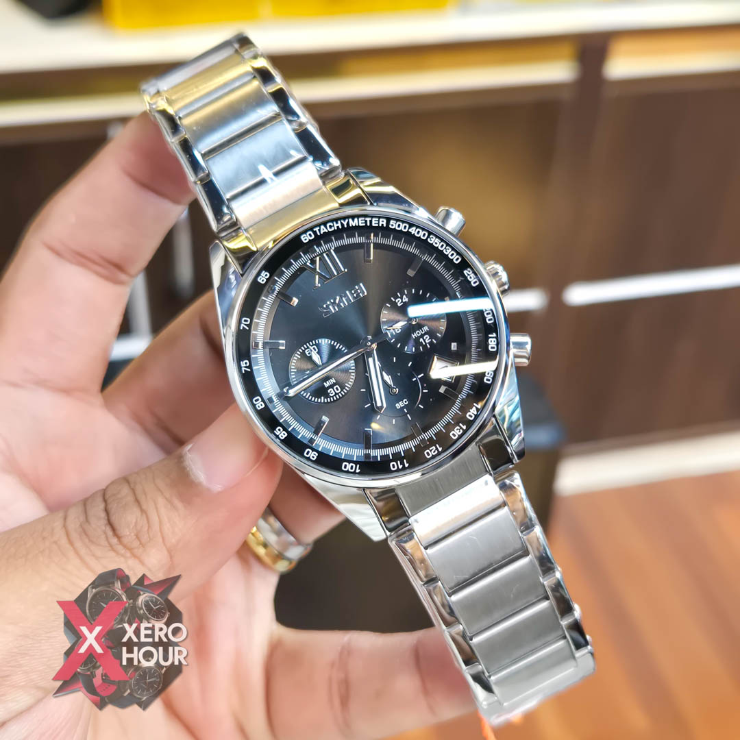 SKMEI 9096 Men’s Fashion Japan Movt Quartz Watch | Single tone Black Dial