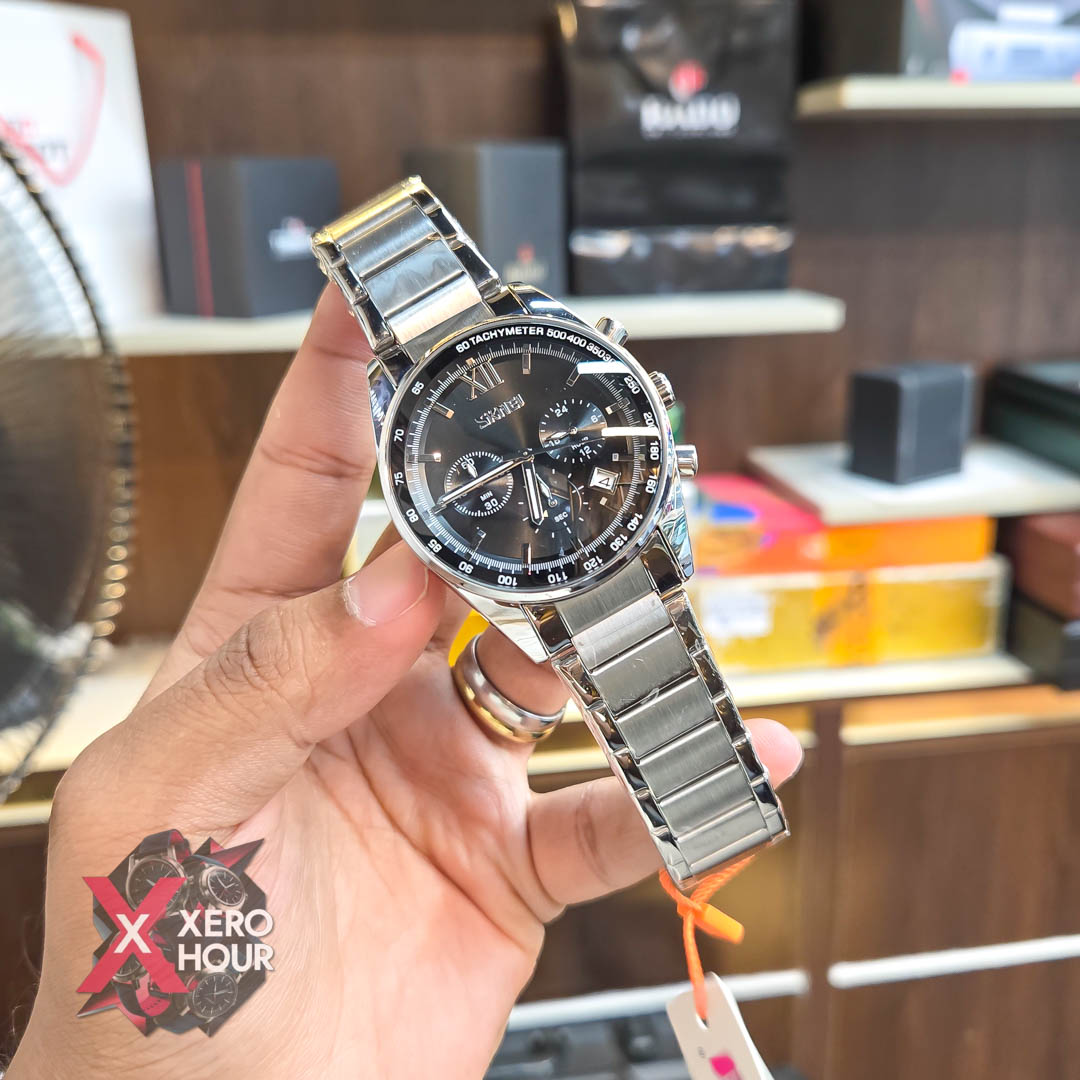 SKMEI 9096 Men’s Fashion Japan Movt Quartz Watch | Single tone Black Dial_img_1