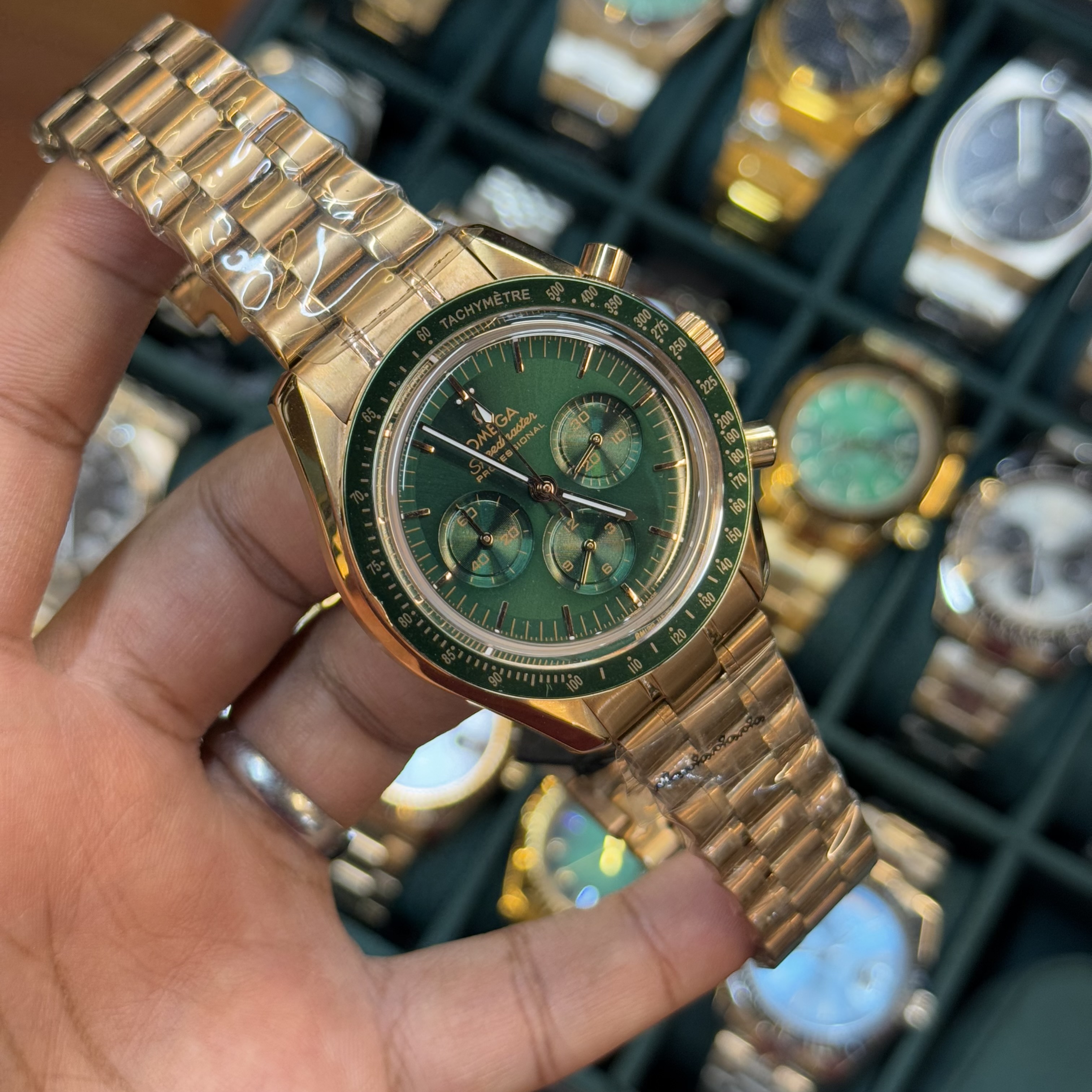 Omega speedmaster | Gold & Green Dial | Quartz Movement | Euro Grade