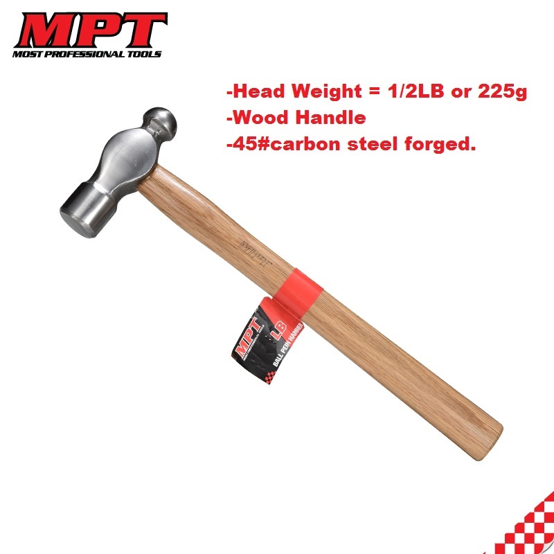 MPT Ball Pein Hammer Wood Handle ( 1/2 LB | 3/4LB | 1 LB ), Carbon Steel; MHD05001